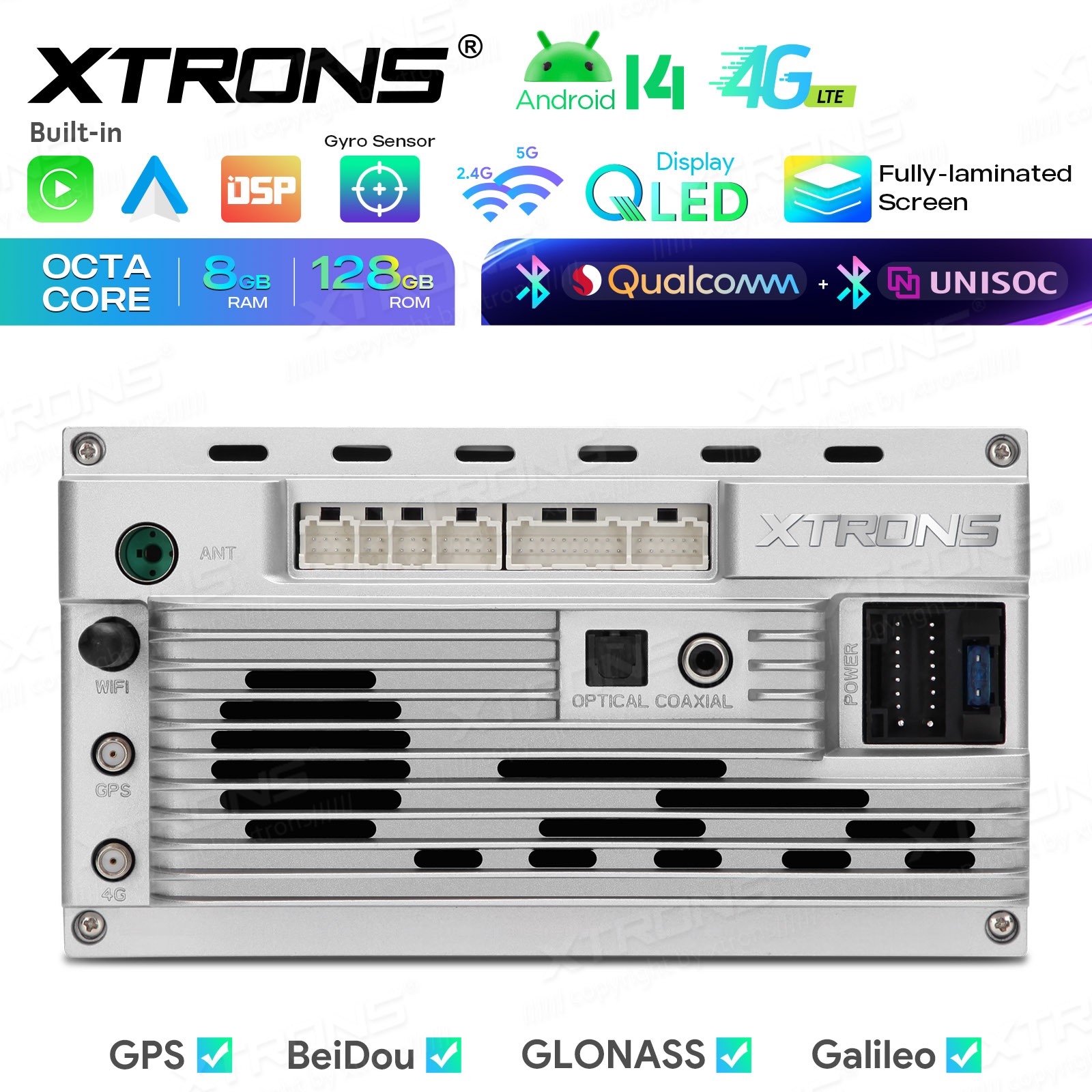10.1″ AKM DSP Android 14 Radio For Universal 2 Din 8GB 128GB QLED GPS Navigation