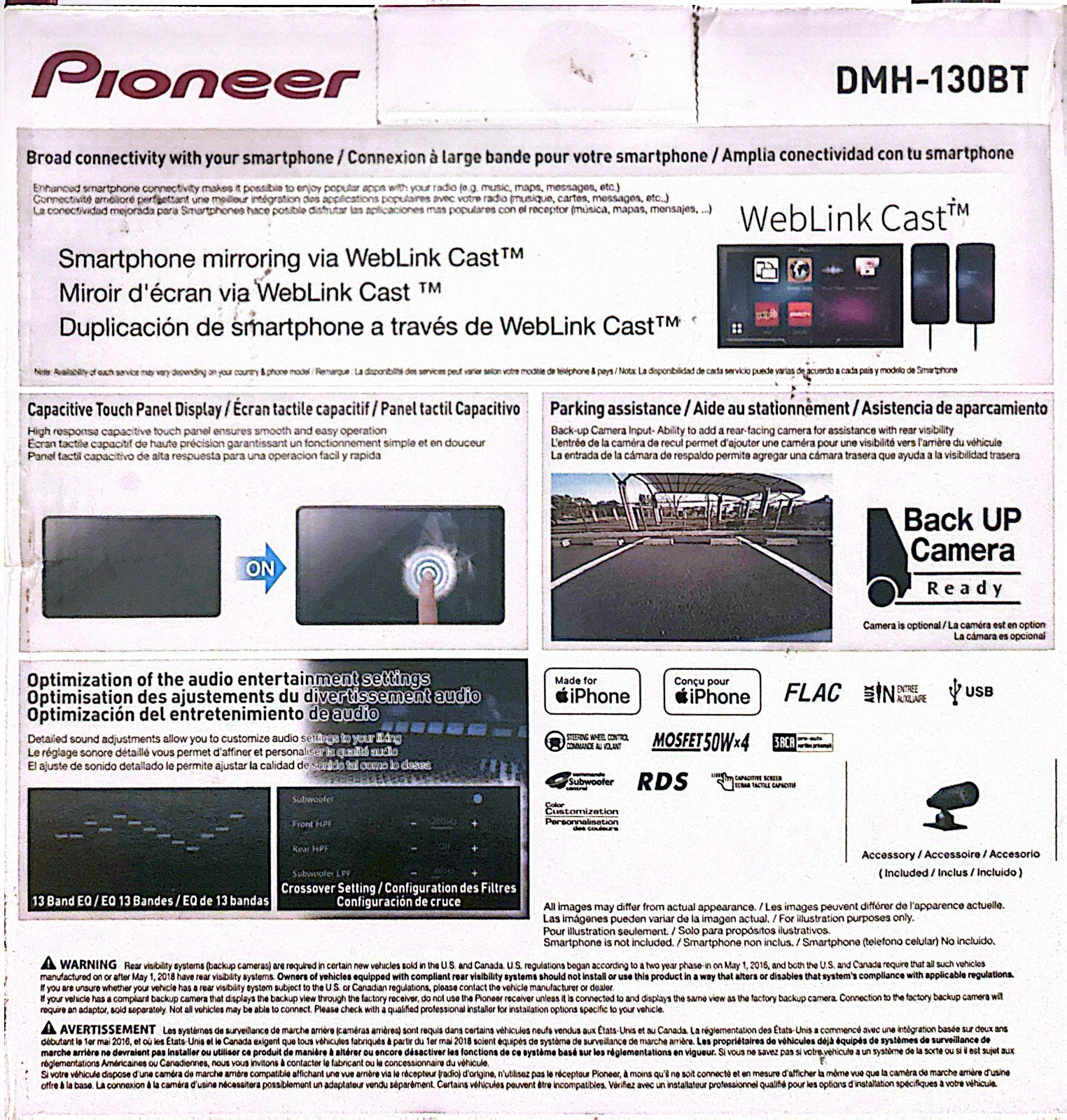 NEW Pioneer DMH-130BT 6.8″ Bluetooth Touchscreen Digital Multimedia Receiver