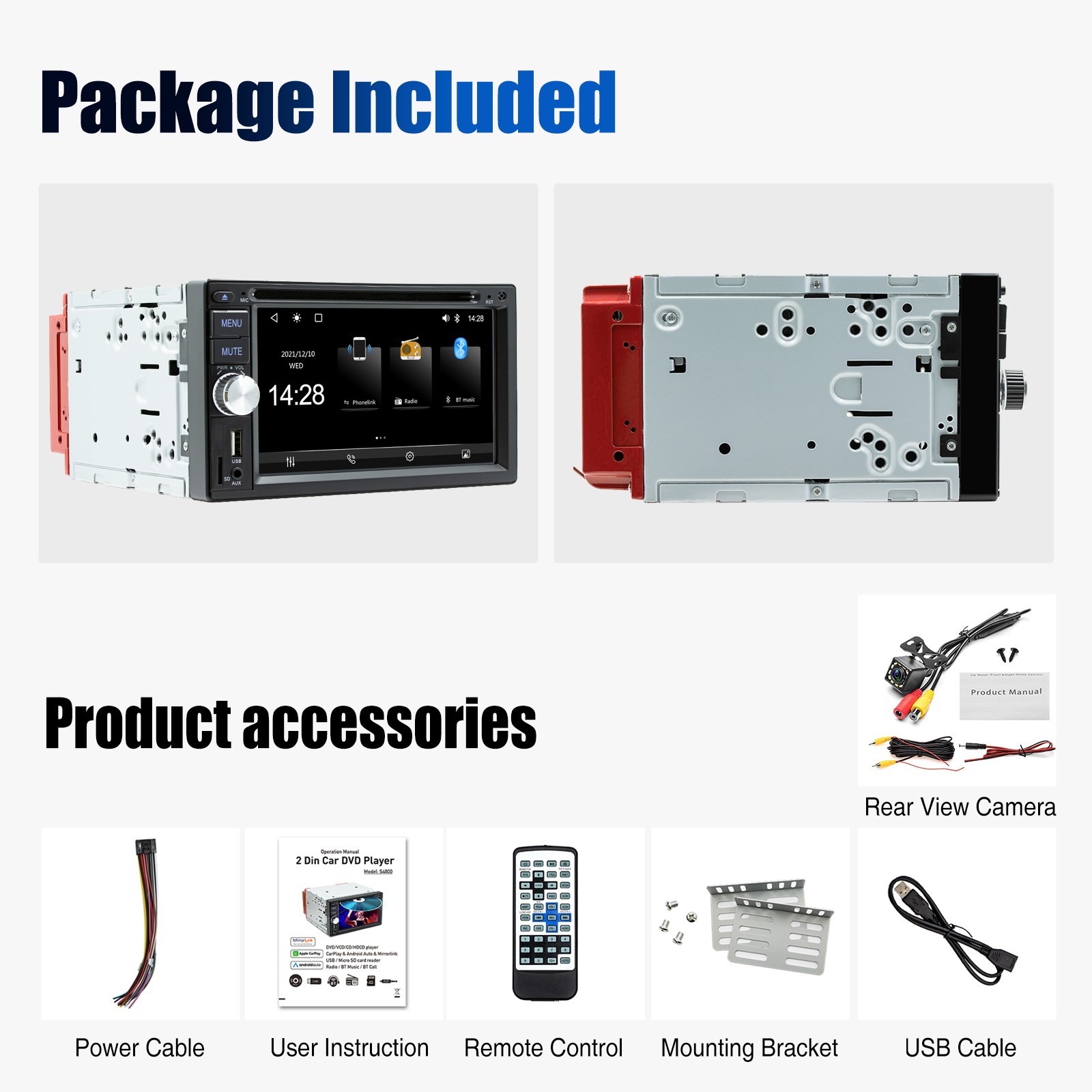 6.2inch DVD CD Player TouchScreen Car Radio Stereo Double DIN with Backup Camera