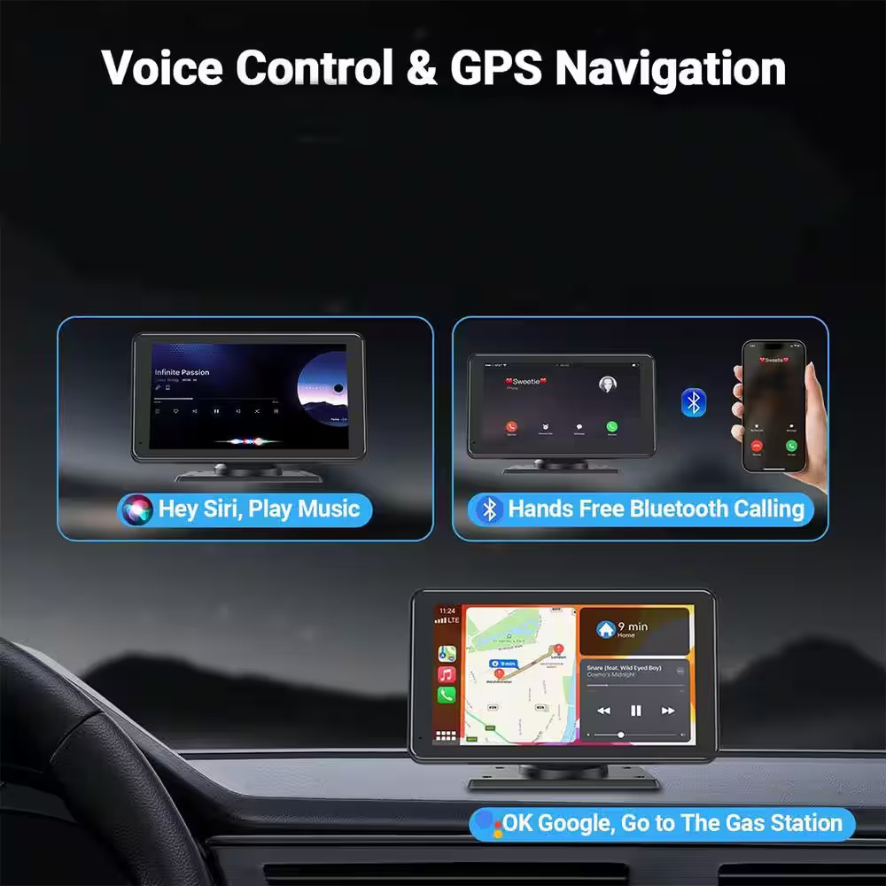 Apple Carplay Wireless Portable Touchscreen Car Stereo Bluetooth Voice Control 7