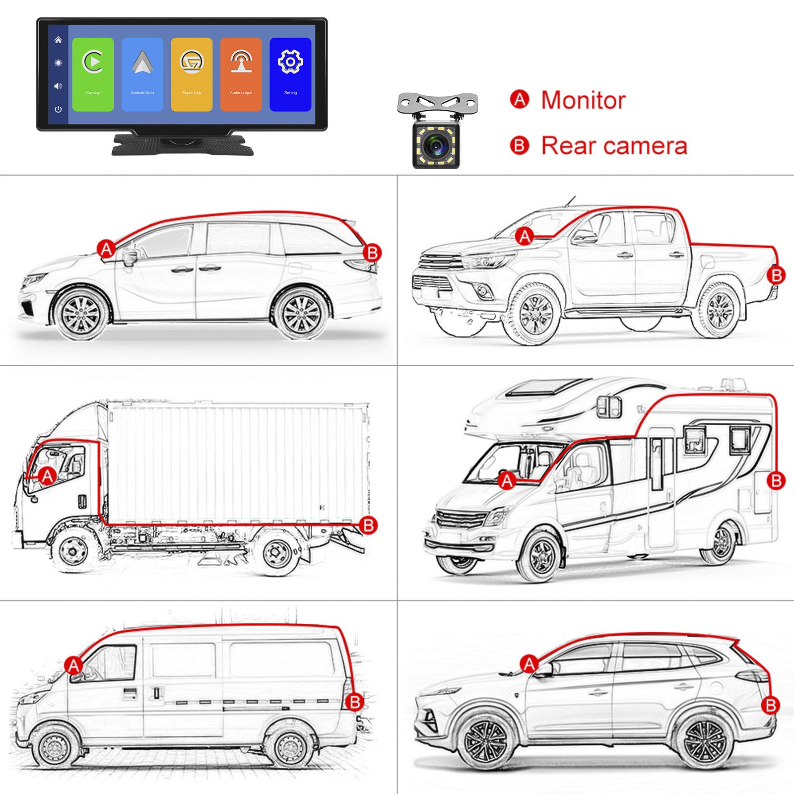 10.26inch HD Car Display Car Navigation System CarPlay all-in-one Machine Camera
