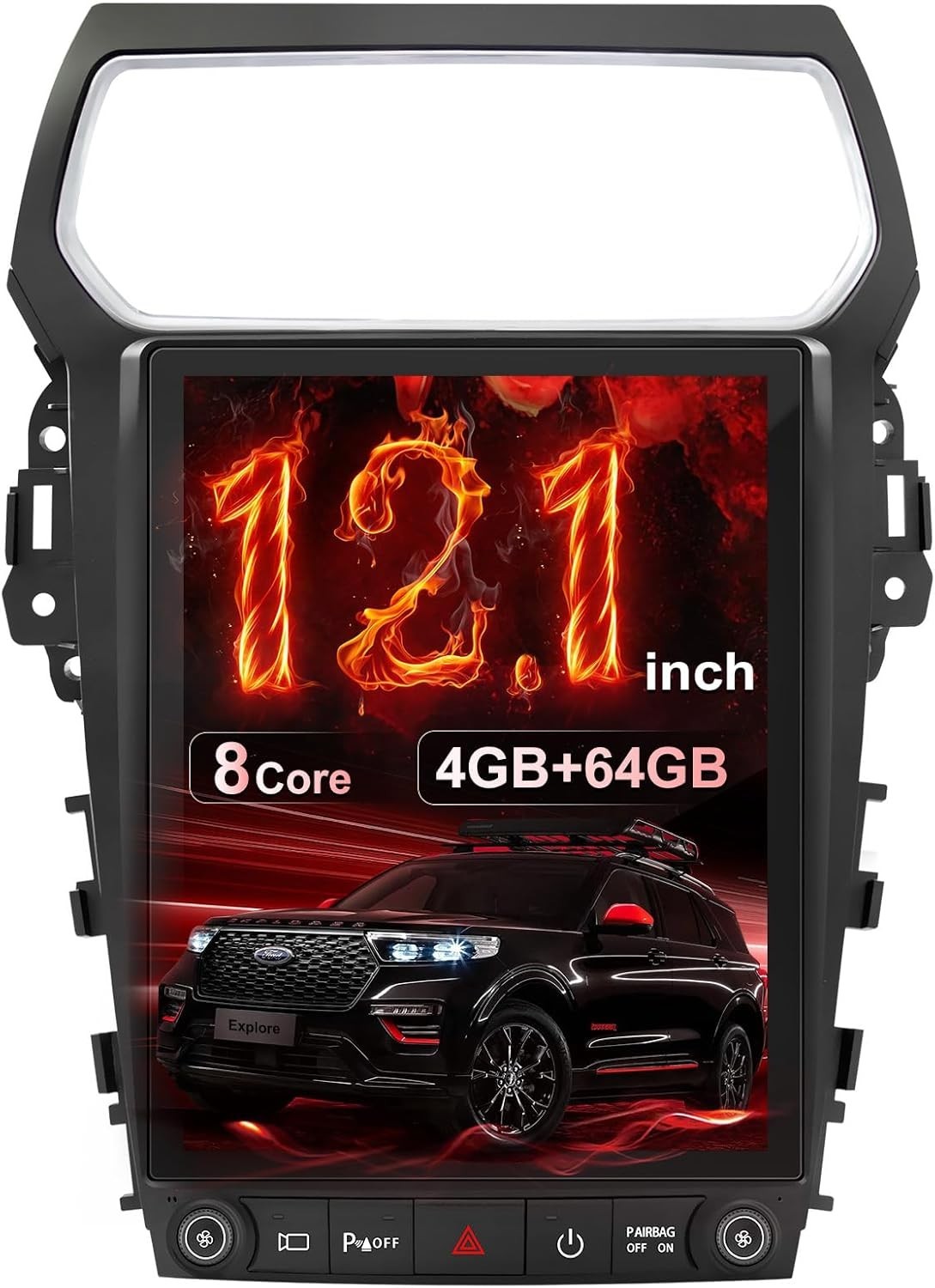 4+ 64 GB 12.1″ Car Radio Stereo Upgrade for 11-19 Ford Explorer, 8 Core