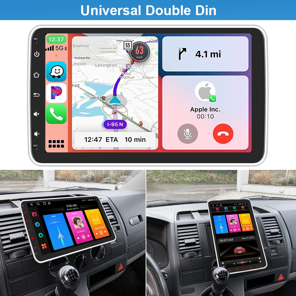 10.1″ Double DIN Car Stereo Apple Carplay Android 15 GPS WiFi BT Rotatable Radio