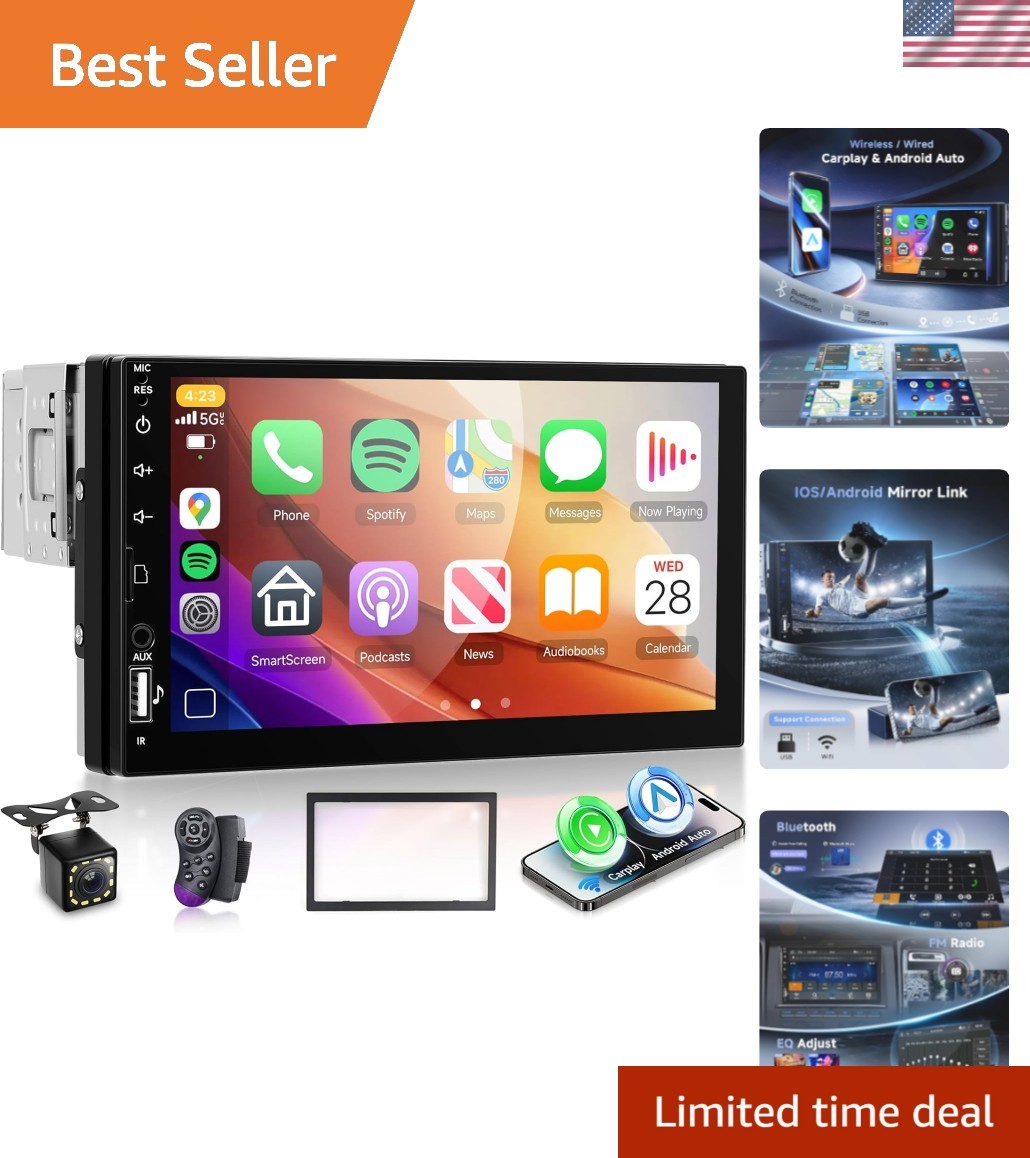 7 Inch Single Din Car Stereo with Wireless Carplay & Bluetooth 5.0 Connectivity