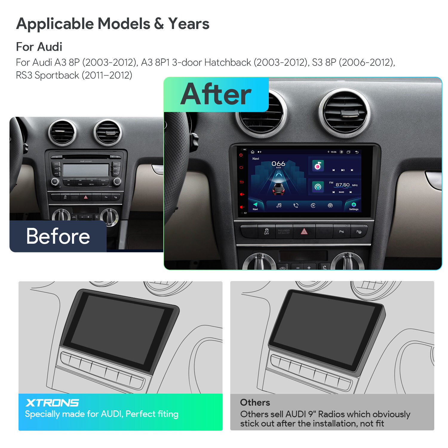 8″ Car Play Android 13 8-Core 64GB Stereo GPS Radio Navi For Audi A3 S3 RS3 8P