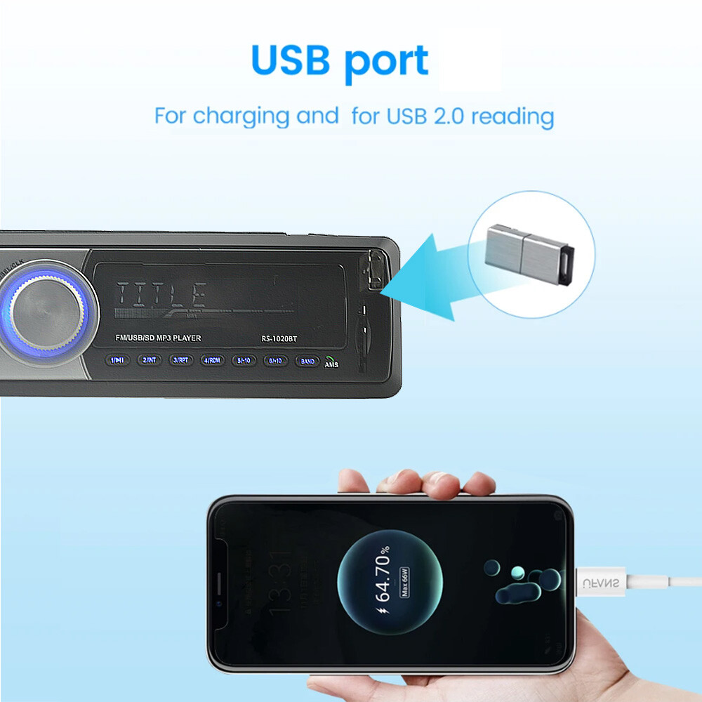 Single 1 Din Car Stereo Radio MP3 Player In-Dash Bluetooth FM Audio USB/AUX/SD