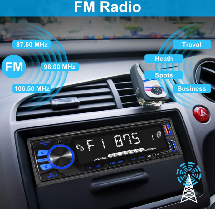 Radio coche Bluetooth 1DIN manos libres app FM USB AUX carga rápida sin CD. NUEV