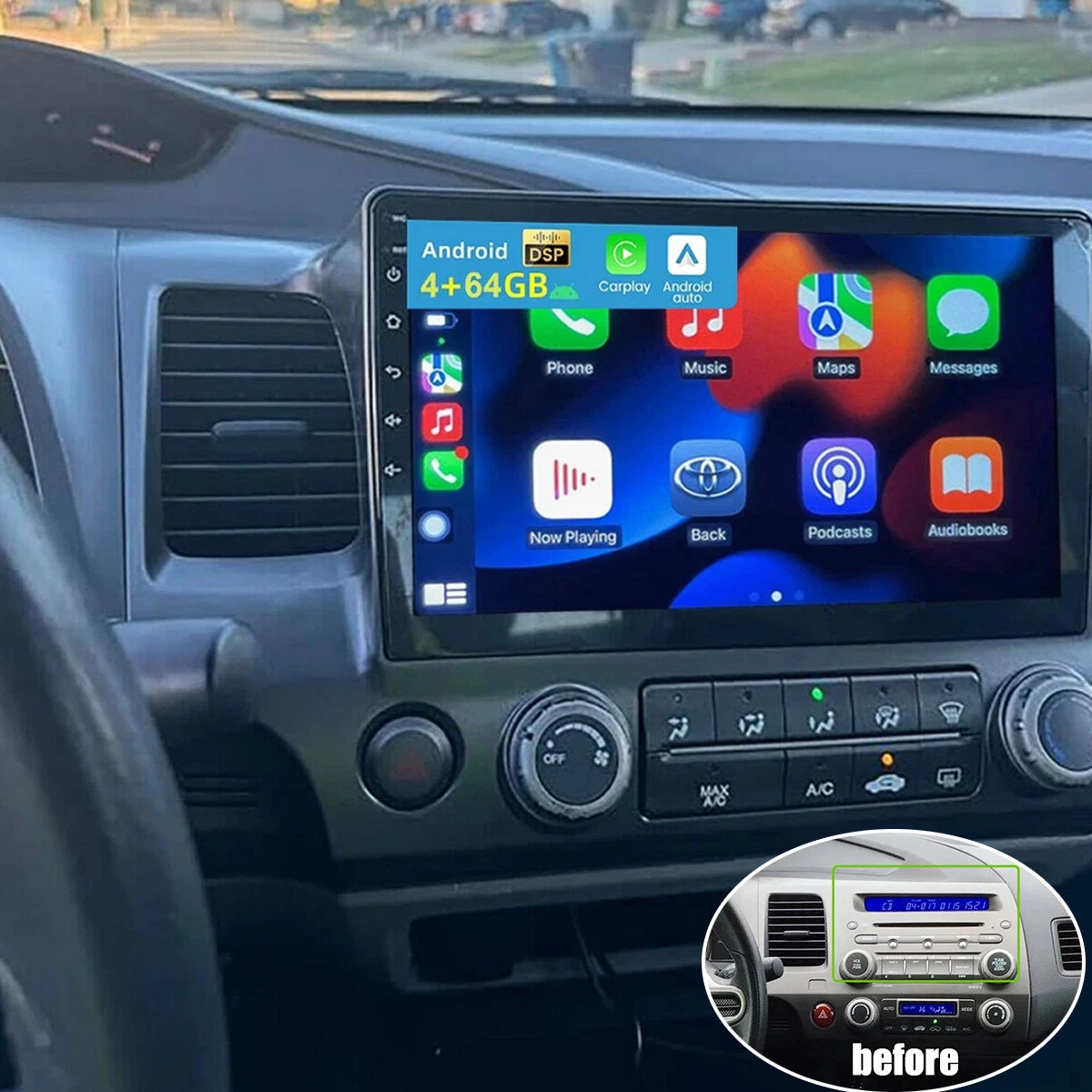 For Honda Civic 2006-2011 4+64G Apple CarPlay Auto Android Car Radio Stereo Wifi