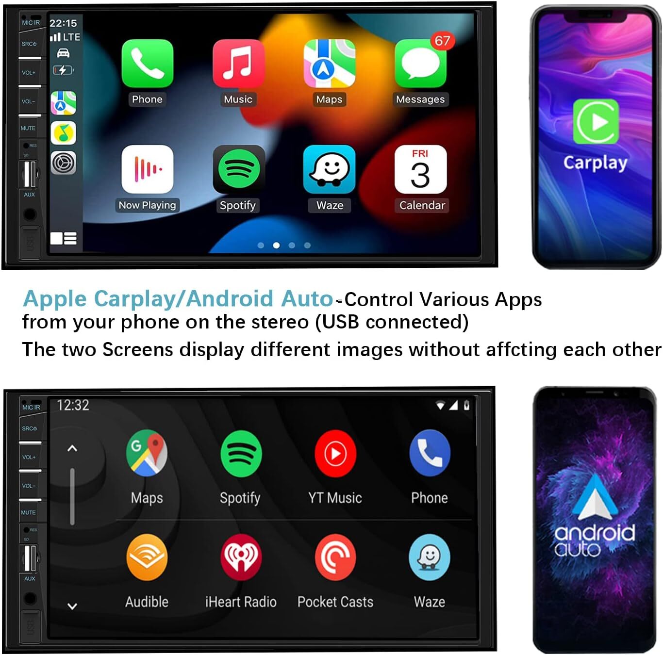 Estereo Para Coche De Doble Din Compatible Con Apple Carplay Y Android Auto, …