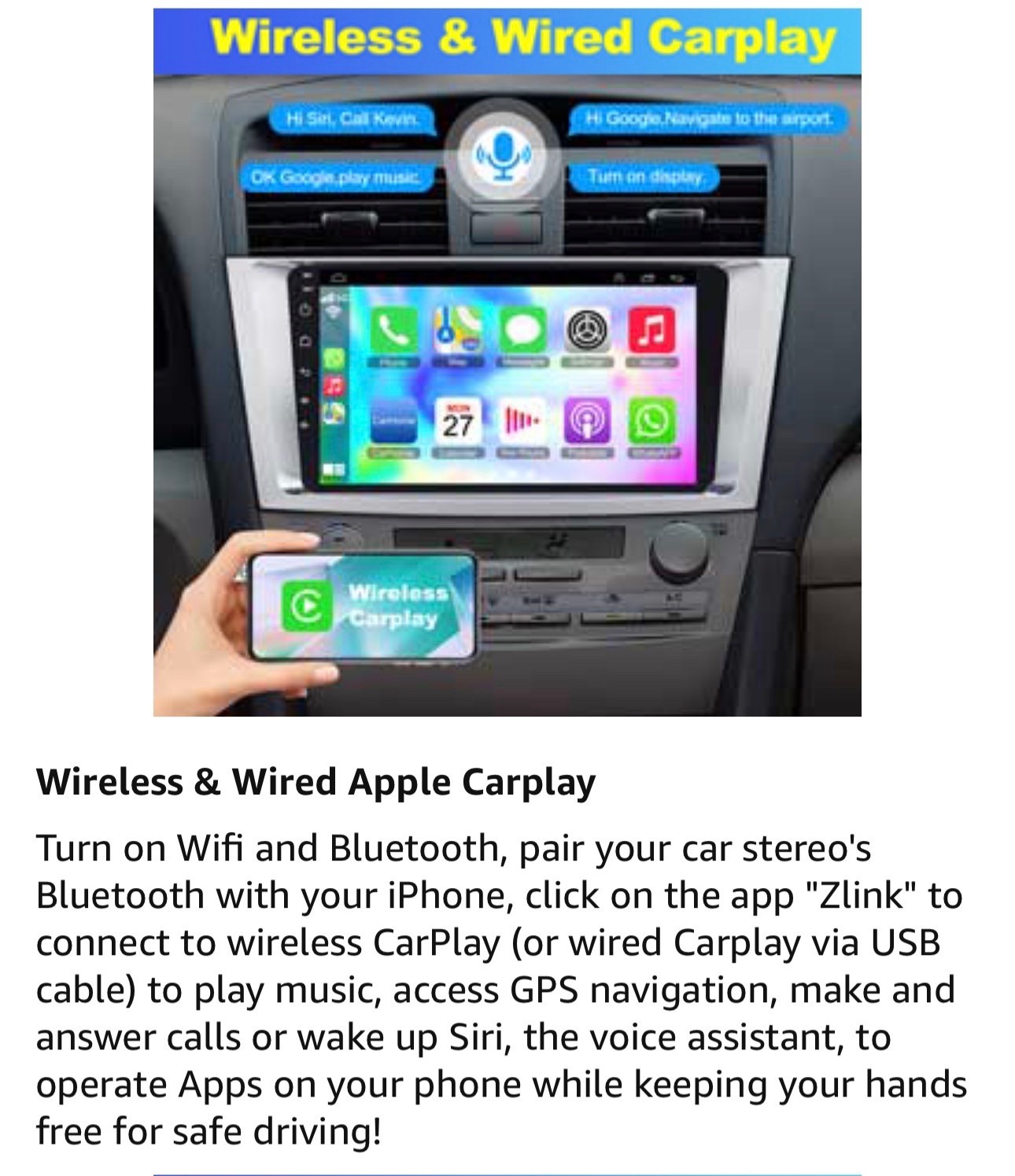 Car Radio Stereo for Toyota Camry 2006-2011 Carplay&Android Auto&Mirrolink, SWC
