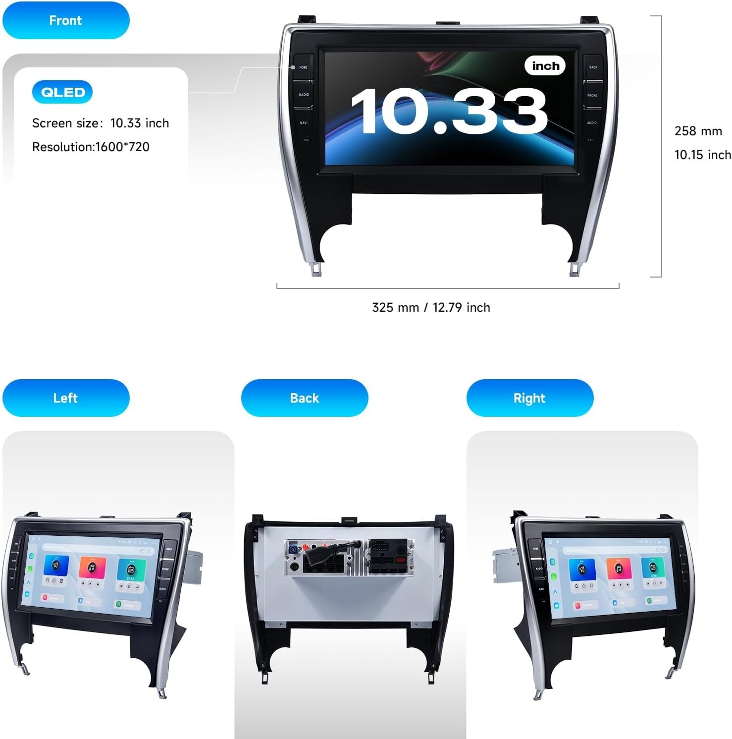 Dasaita Car Stereo for Toyota Camry 2015-2017 CarPlay 10.33″ QLED Radio 256GB