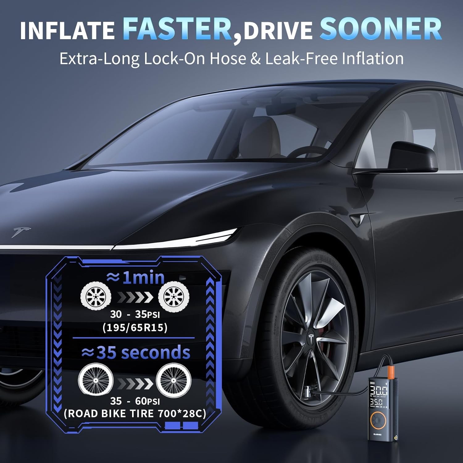 Tire Inflator Portable Air Compressor, Smart Dual Hose System, Auto Air Pump for
