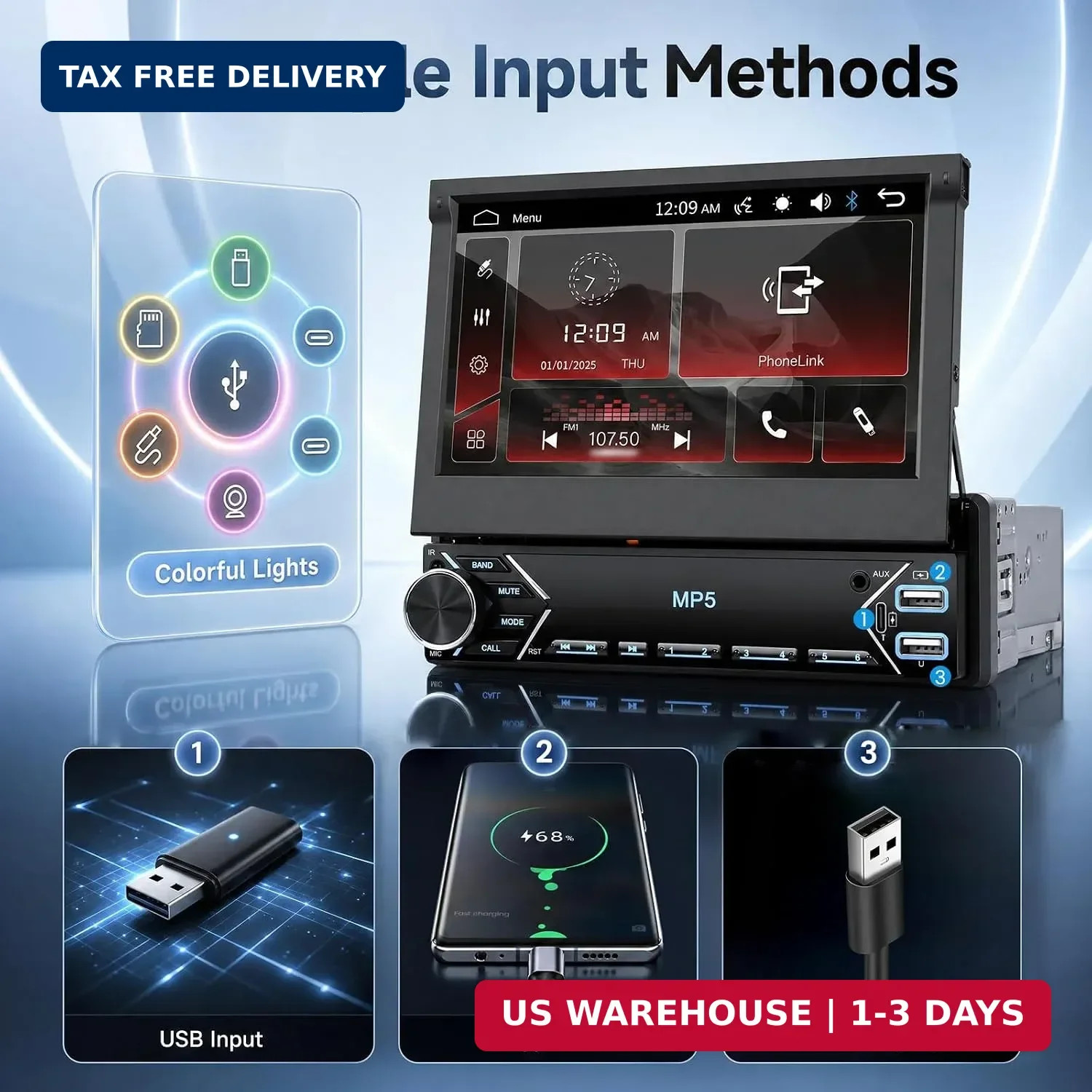 Single Din Flip Out IPS Touchscreen Car Stereo, 7inch Car Stereo with Bluetooth