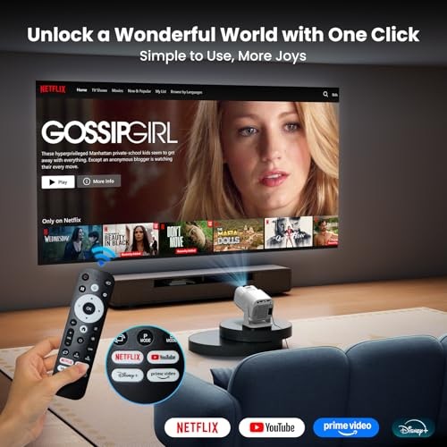 4K Smart Projector [Auto Screen Correction & 3D Audio WhaleTV (Black-and-white)