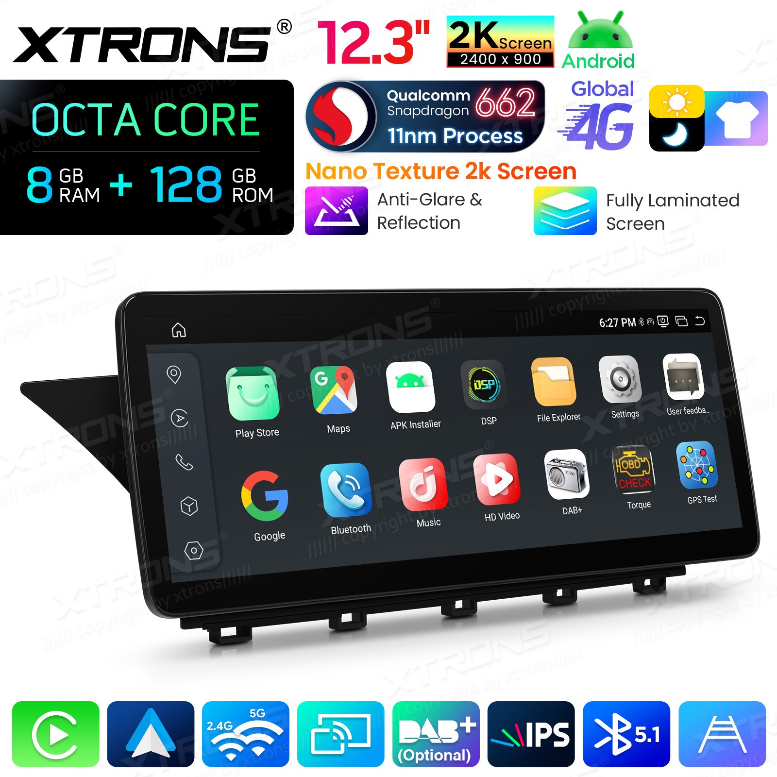 Qualcomm 662 Android 14 for Mercedes GLK X204 12.3″ 2K Screen 8GB 128GB 4G Wi-Fi