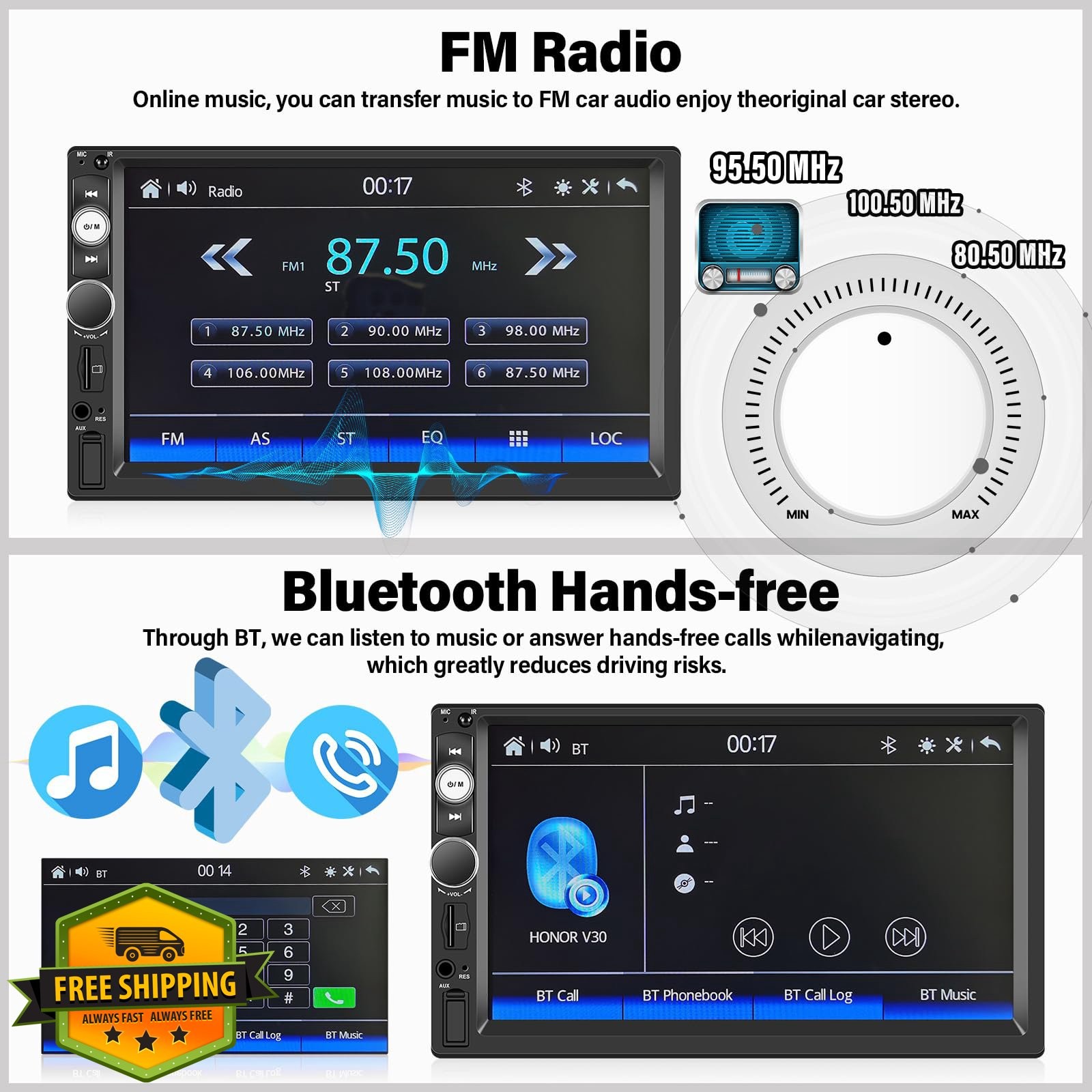 7″ CarPlay Android Auto Car Stereo Bluetooth 2 Din MP5