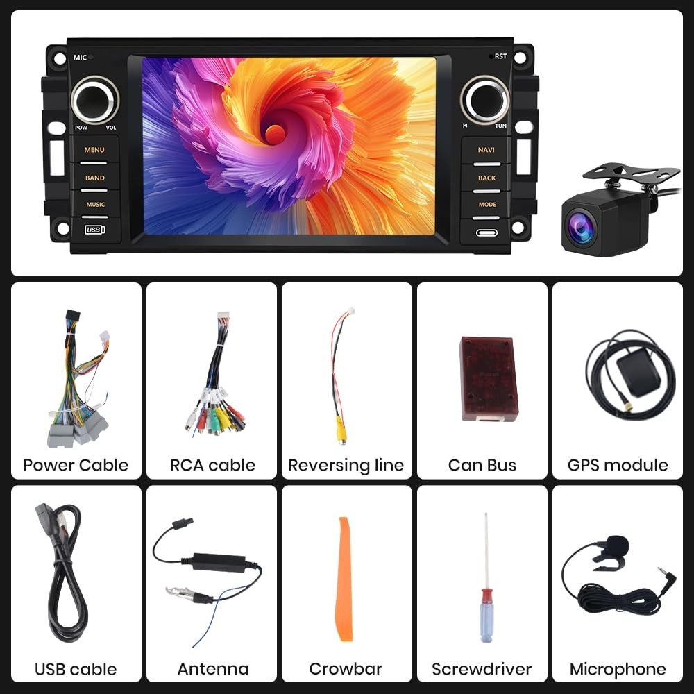 7″ Android Car Stereo for Jeep Wrangler JK & Dodge Ram 1500, 2GB+64GB, Wireless