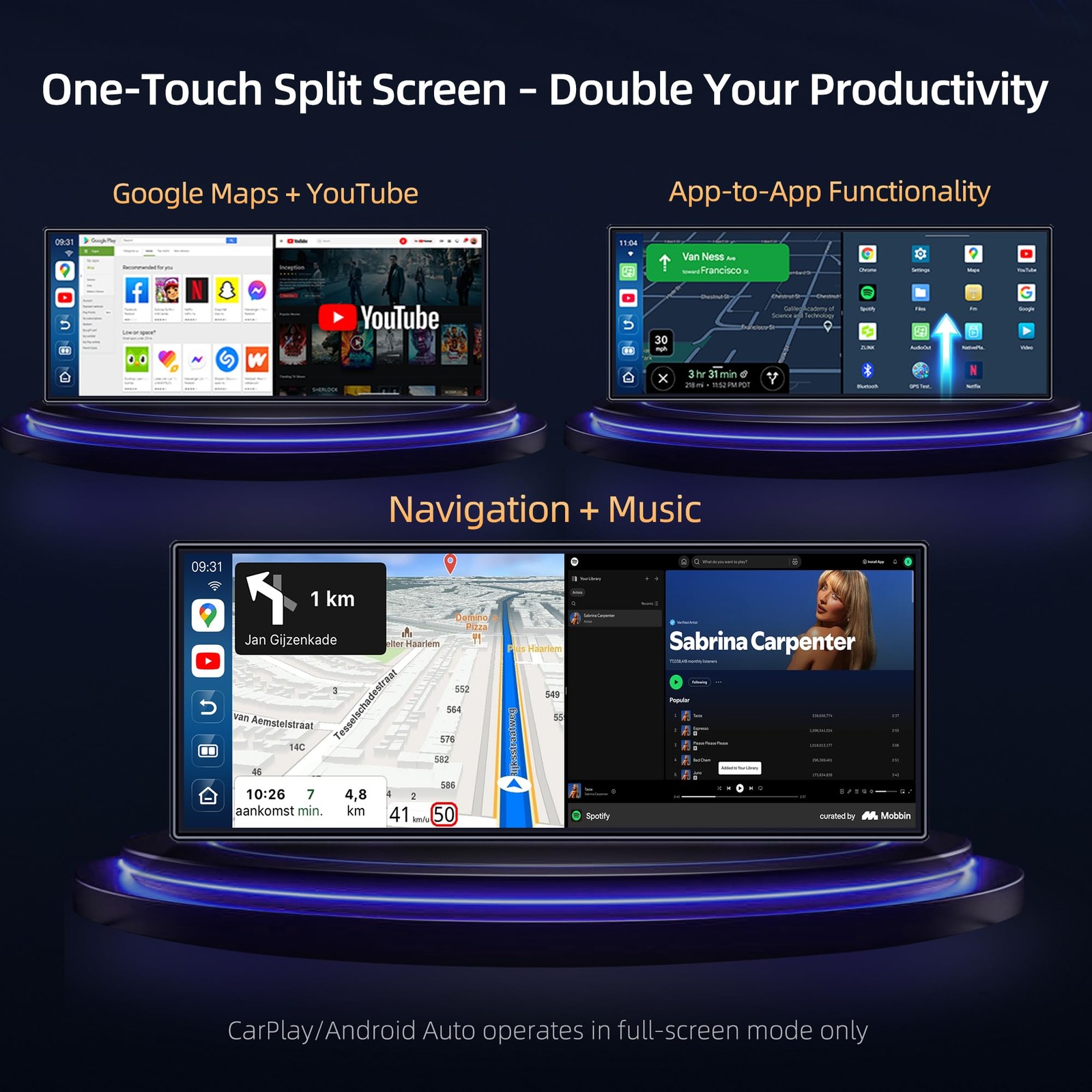 11.4″ Carplay Screen for Car with Android OS Built-in GPS Navigation Carplay …