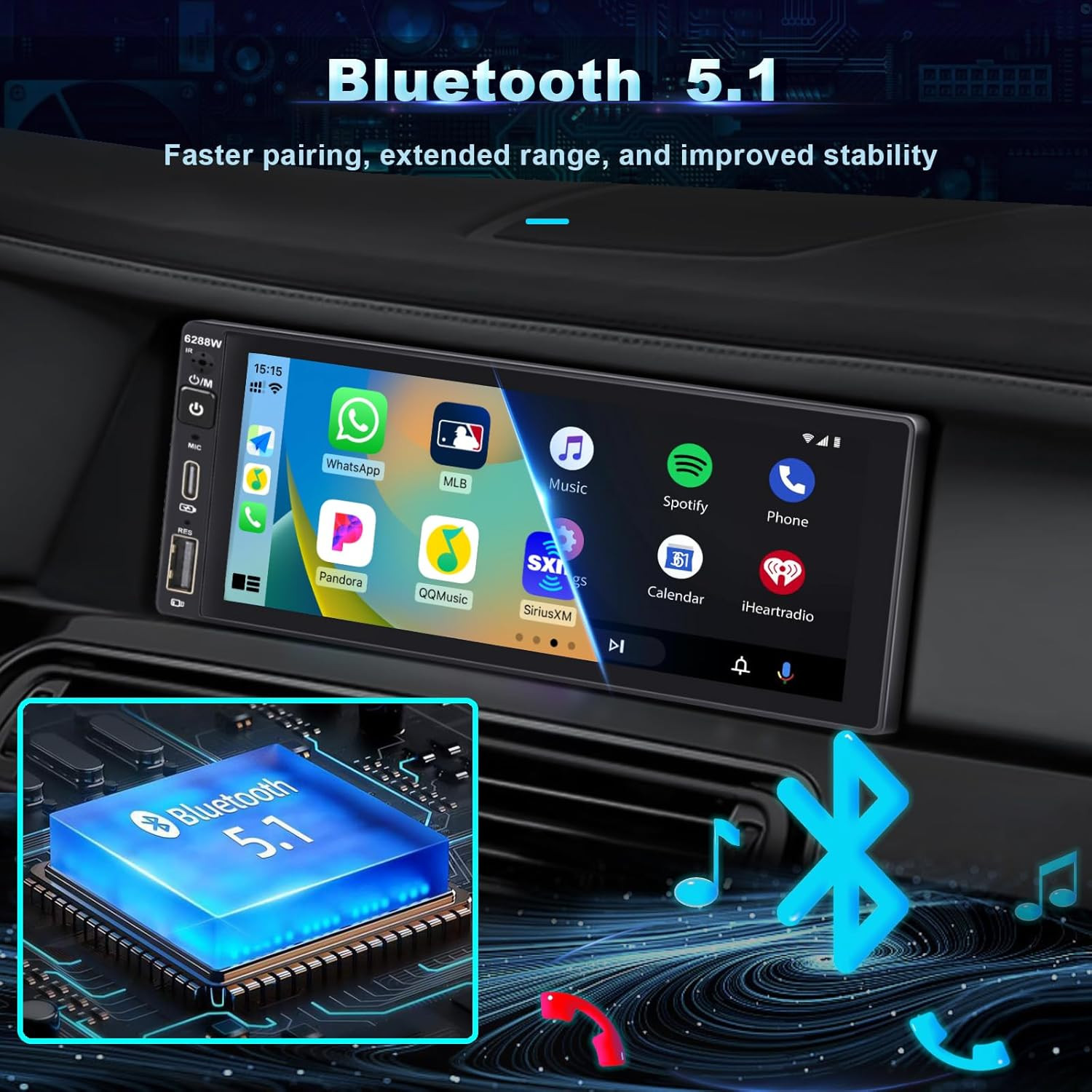 Wireless Single Din Car Stereo with Apple Carplay,Ips Touch Screen Car Radio wit