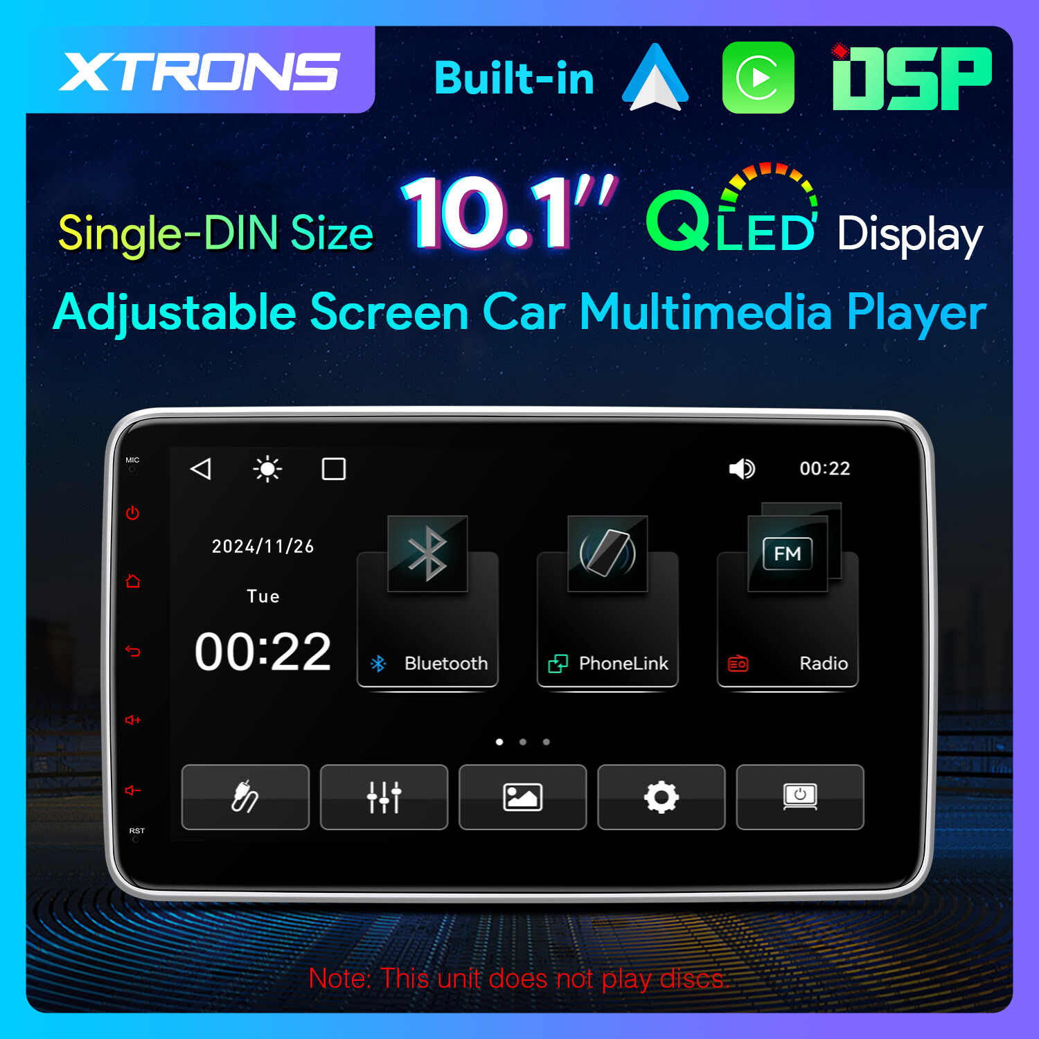 1 DIN 10.1″ Car Stereo AM/FM Radio GPS SatNav IPS QLED Screen Head Unit CarPlay