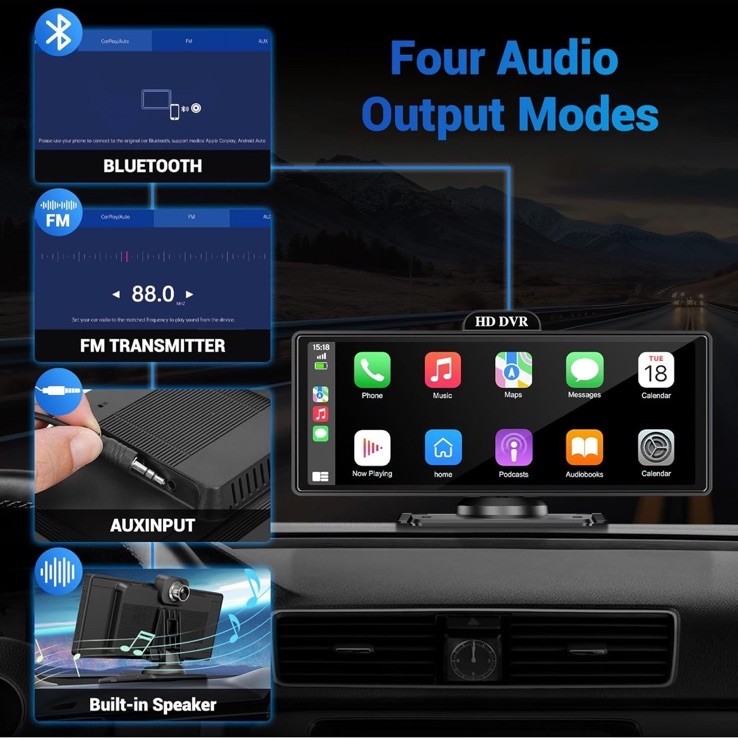 10.26″ Android Auto Screen Wireless CarPlay Car Stereo For Apple 4K Dash Cam BT