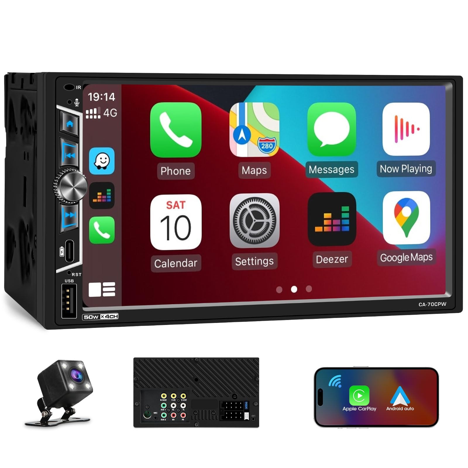 7″ Double Din Carplay Stereo: Wireless Android Auto Car Radio Receiver -…