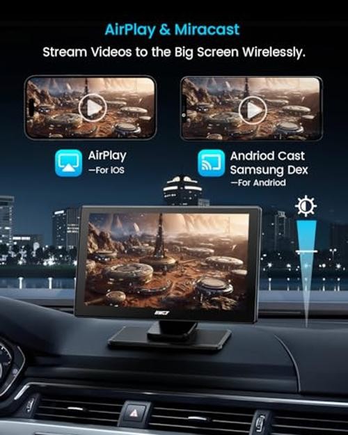 IK5 9″ Wireless Apple CarPlay & Android Auto Screen, Portable Car Stereo with