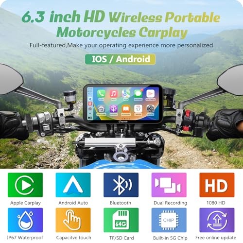 W603D Motorcycle GPS Carplay Screen, Wireless CarPlay & Android Auto 6.3 inch