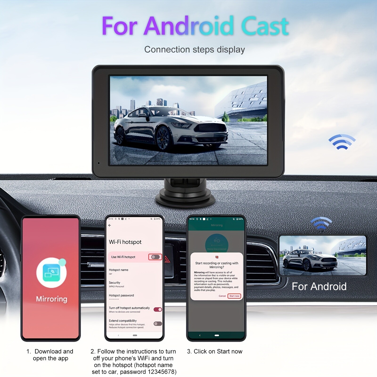 7” Portable Wireless Apple CarPlay Android Auto Touch Screen Car Radio Stereo.