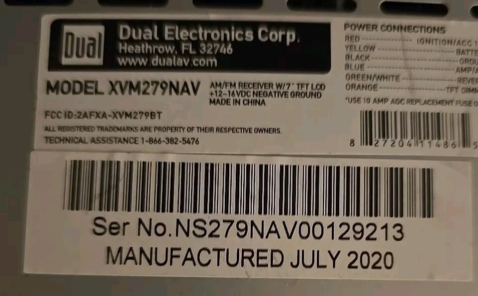 Dual XVM279NAV AM/FM Receiver W/ 7″ TFT LCD+13~16 VDC Negative Ground Car System