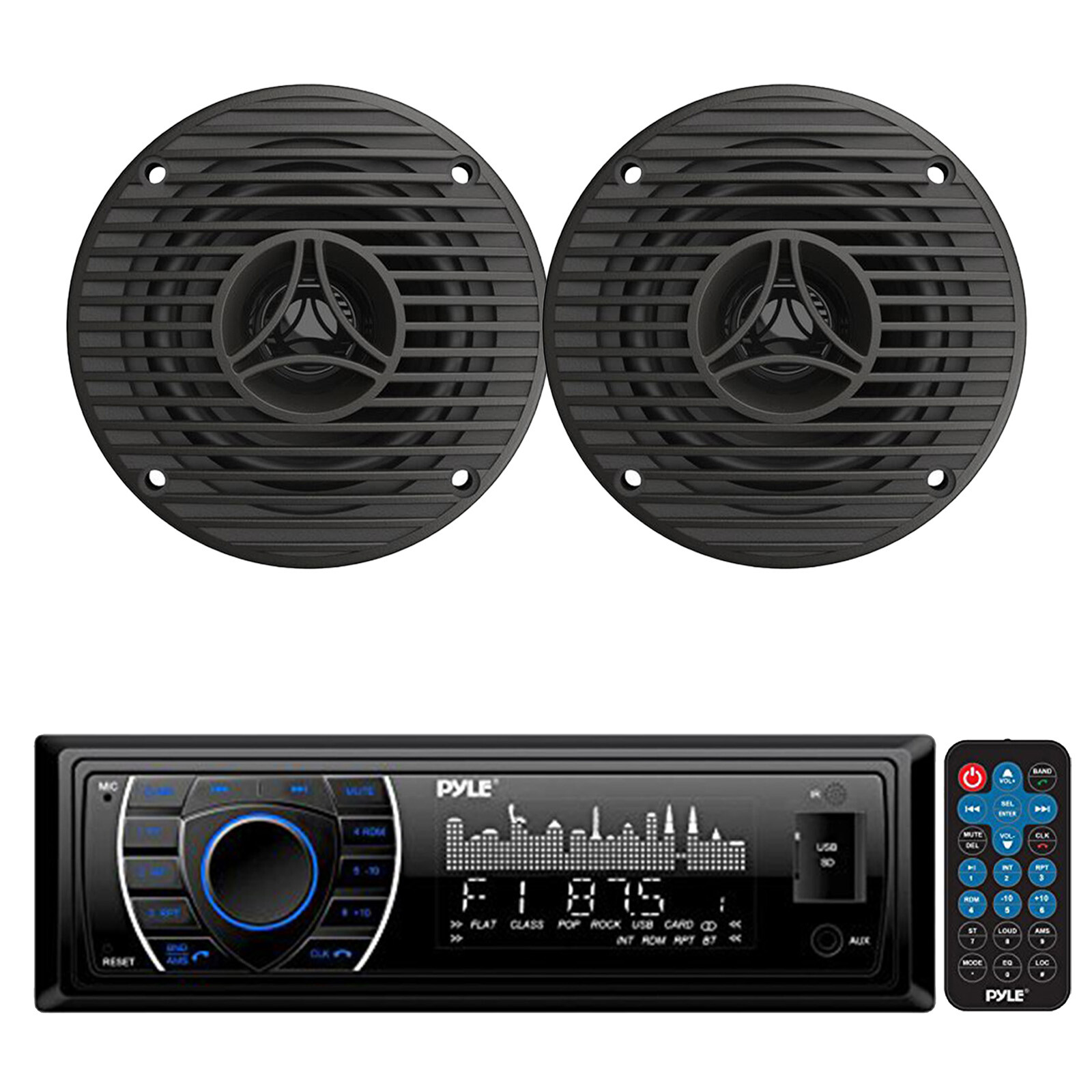 Pyle in-Dash Bluetooth Marine Receiver, 2x 3.5″ 75W Full Range Speakers