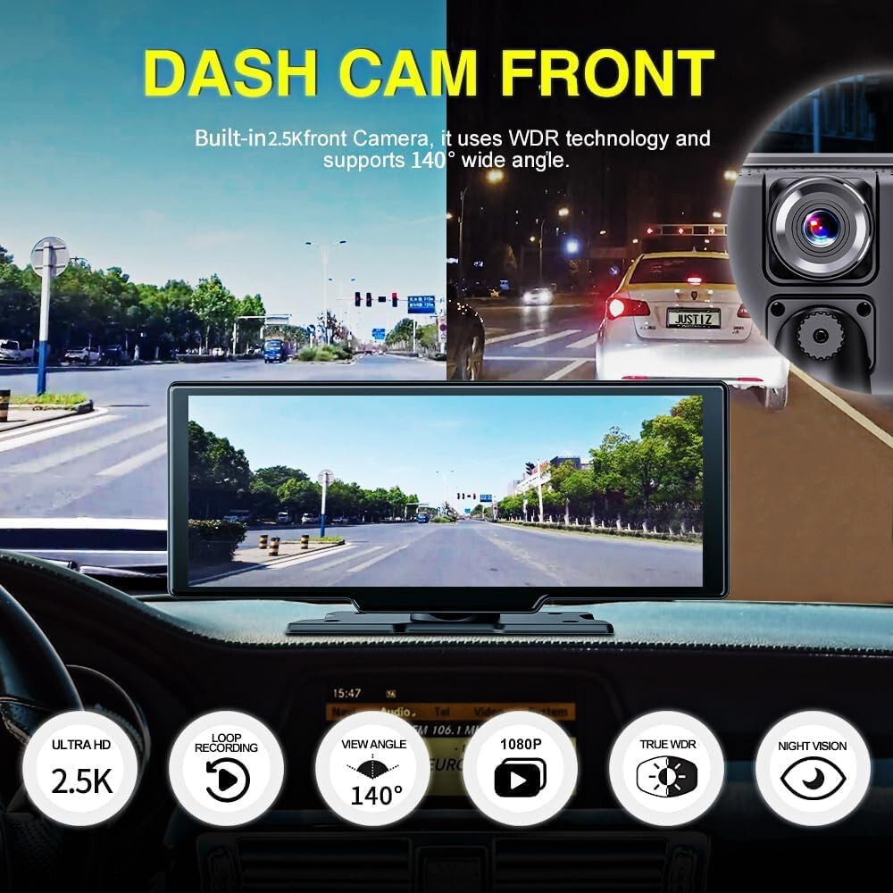 9.3″ Portable Car Radio with Dashcam, Wireless Carplay Car Stereo Android Auto