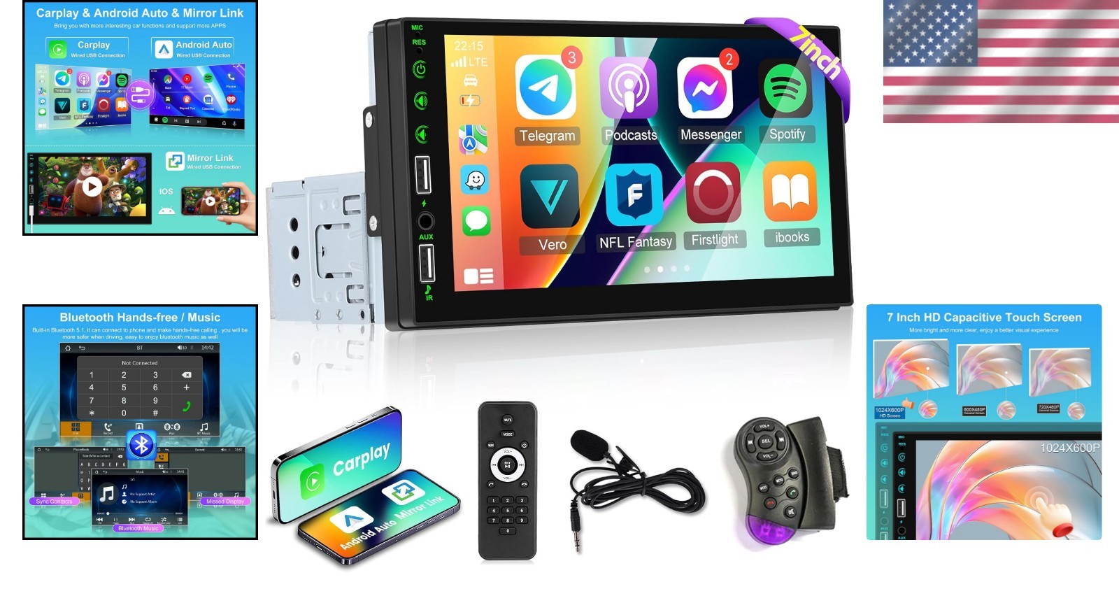 Touchscreen Car Stereo with Mirror Link, Bluetooth & Rear View Camera Support