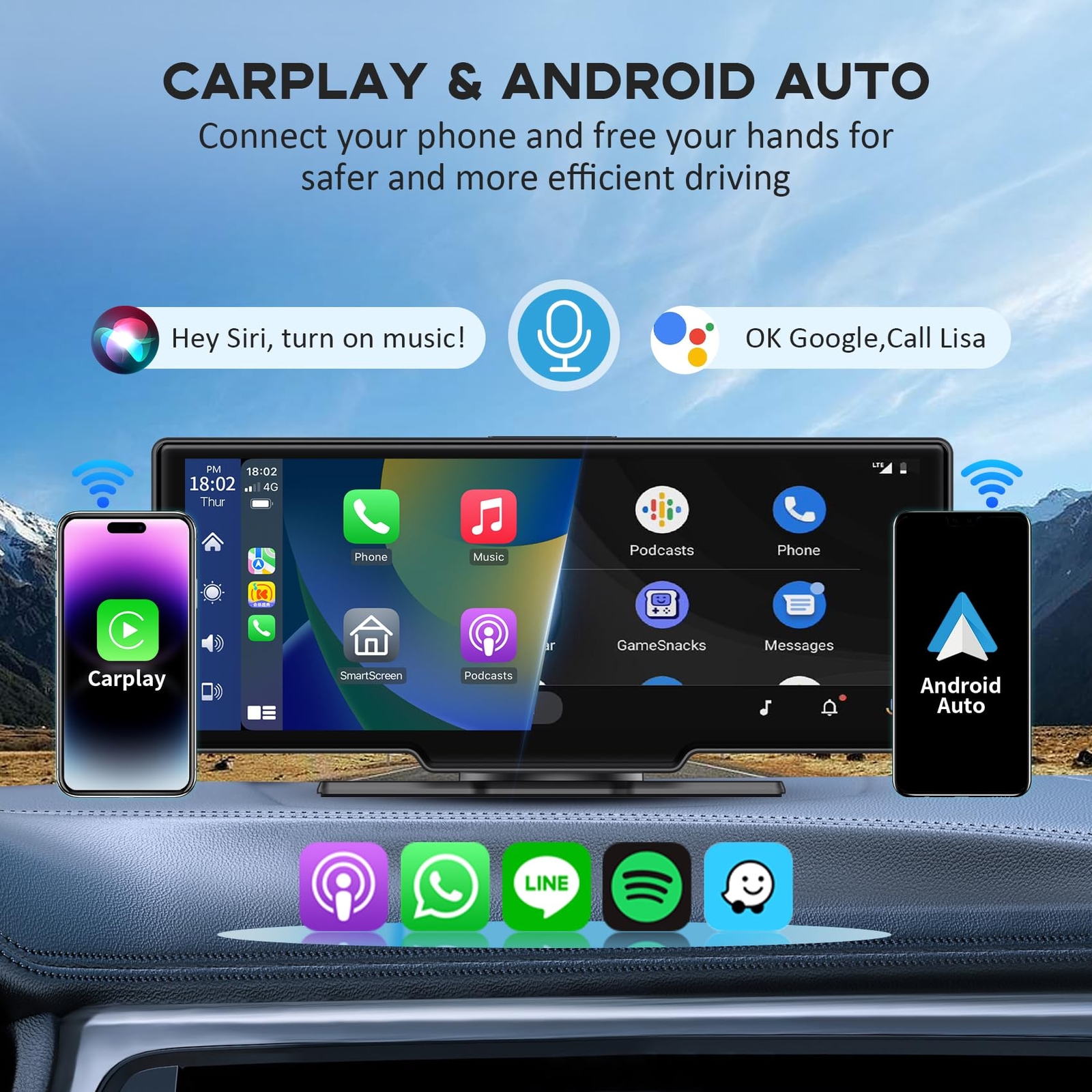 Wireless Carplay Screen For Car 10.26″ Hd Carplay And Android Auto Touch Screen