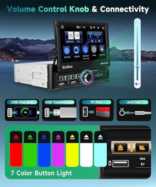 Single Din Car Stereo with Wireless Carplay – 7″ Automatic&FM/RDS – 7″
