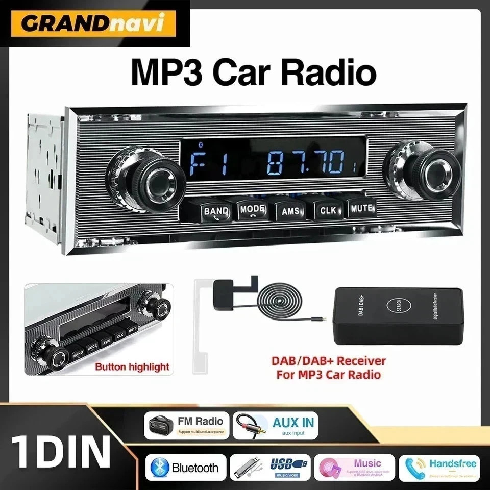 Retro Vintage Radio for Classic Vehicle – Single Din Bluetooth Car Stereo