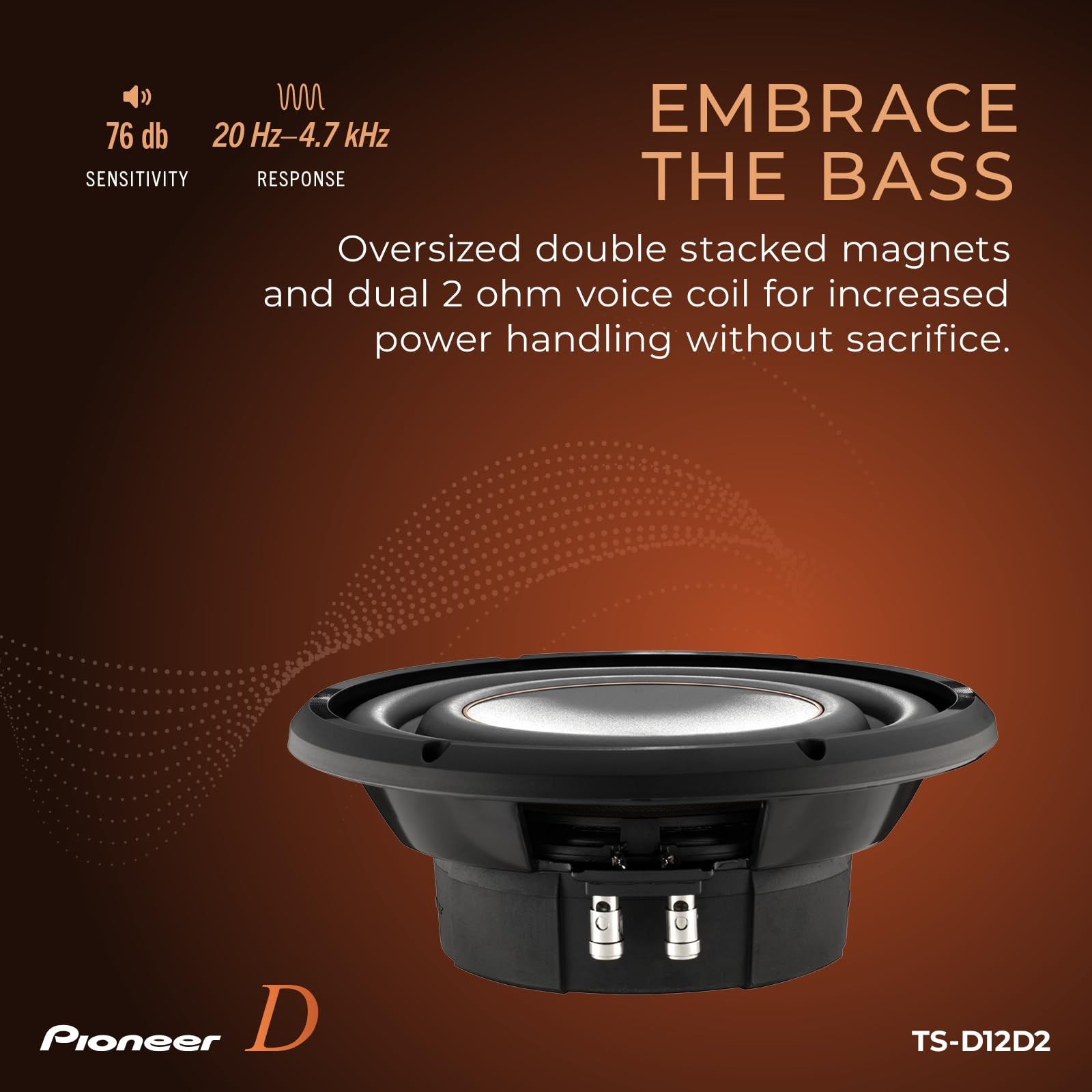TS-D12D2 D Series 12 2000 W Max Power, Dual 2 Ohm Voice Coil, Aramid Fiber IMPP