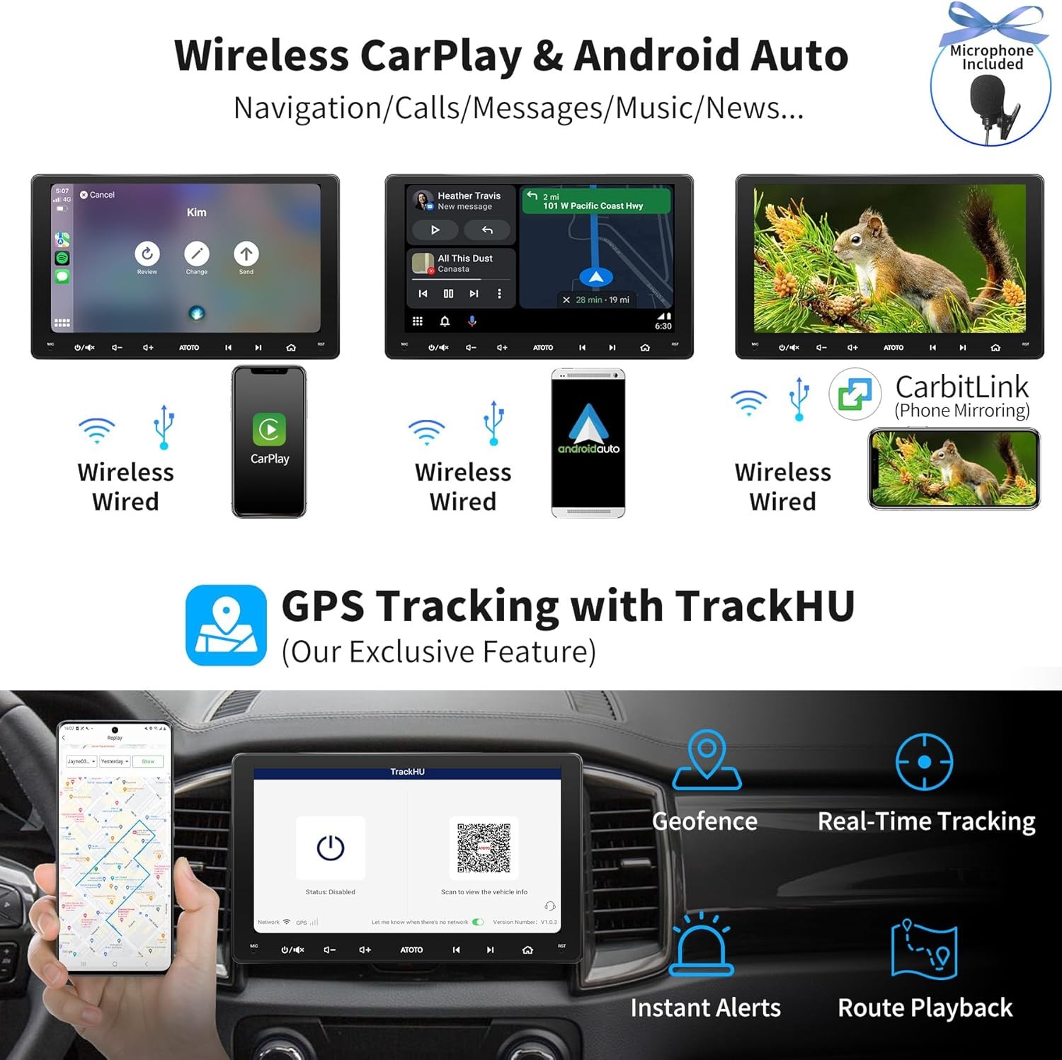 9″ Double DIN Android Car Stereo Wireless CarPlay & Android Auto 8-Core 4GB+32GB