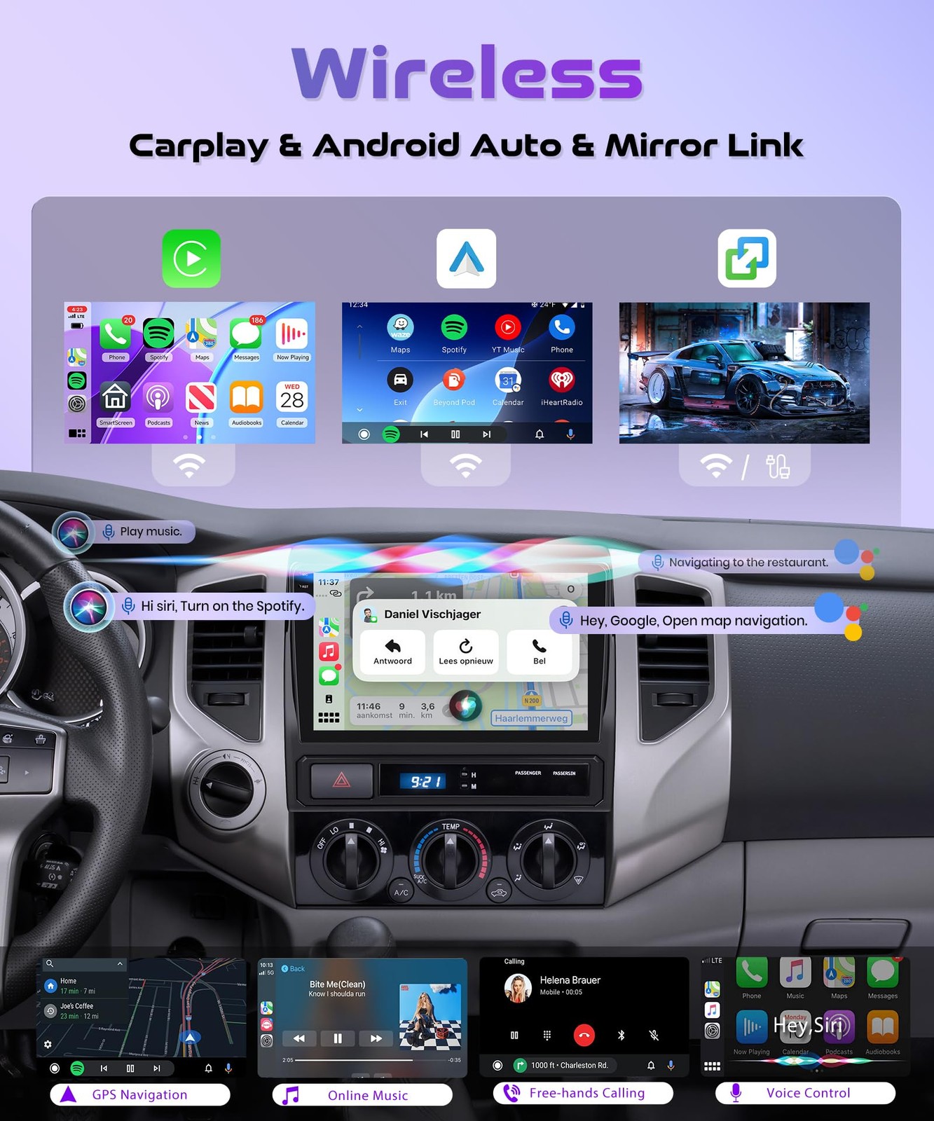 9″ Touchscreen Wireless Carplay Android Auto Stereo for 2005-2015 Toyota Tacoma