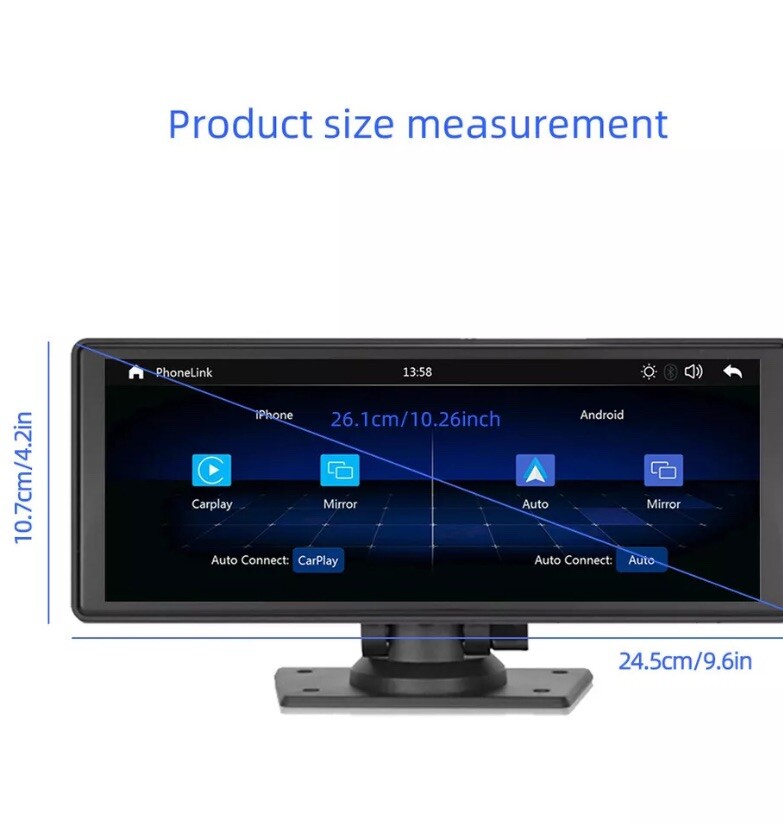 Portable Wireless Carplay 9.3″ Bluetooth Touch Screen Car Stereo FM Radio CAM