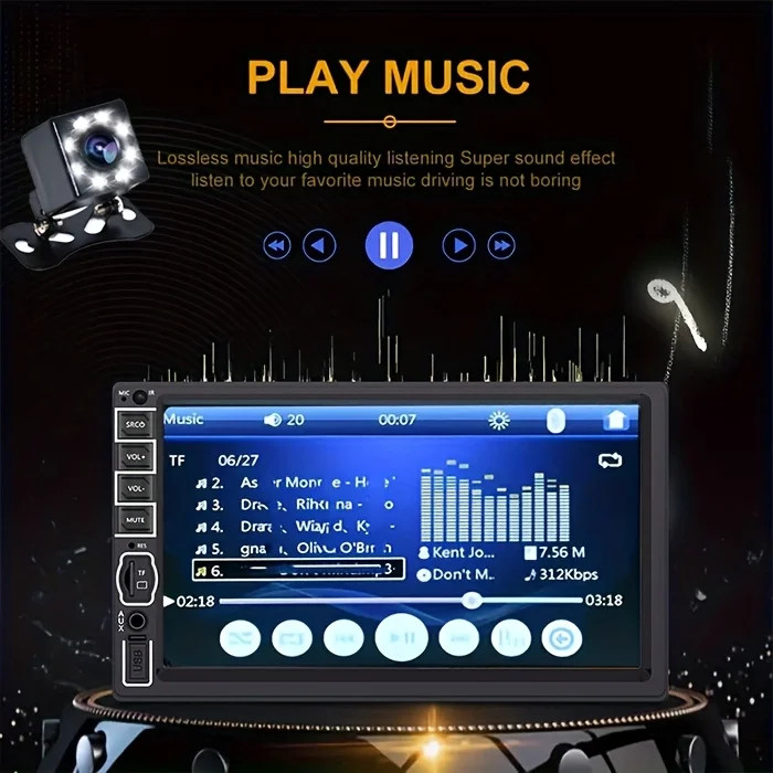 7″ 2DIN Car Stereo Radio Touch Screen USB MP5 Player Mirror Link carplay + Cam-