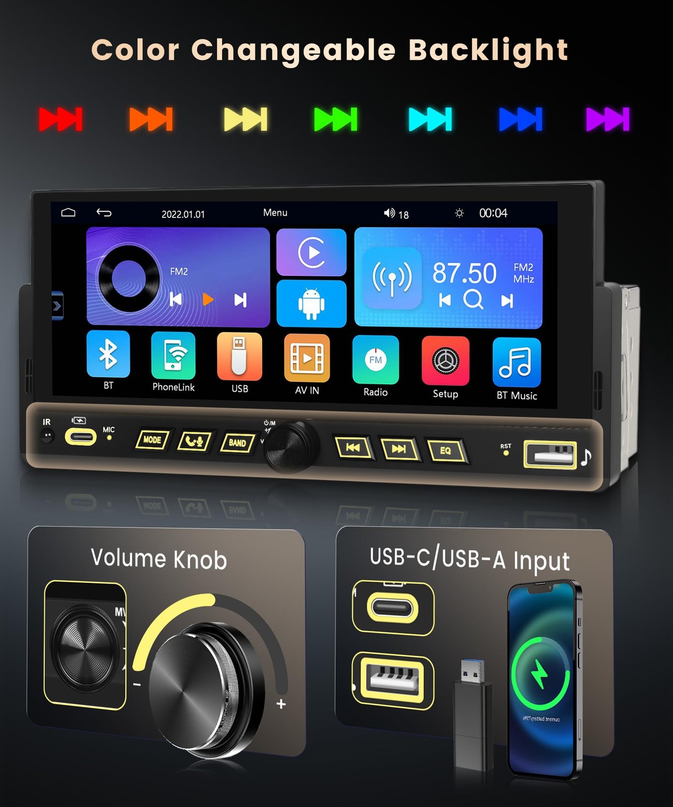Single DIN Car StereoWireless Carplay Android Auto, 6.86-inch Touch Screen…