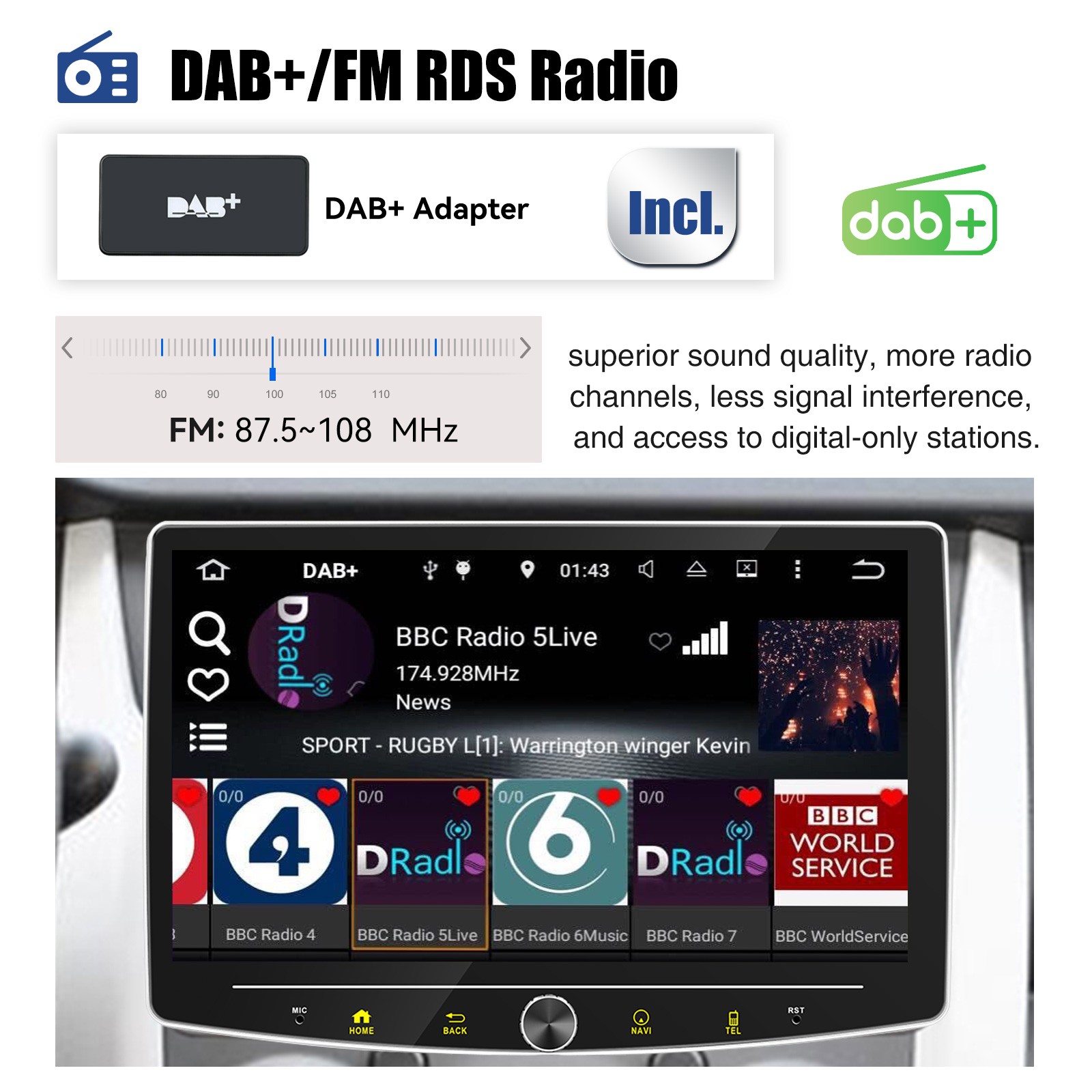 Stereo 1DIN 4+64G Android 15 Carplay BT Car Stereo 360° Rotatable Screen +Camera
