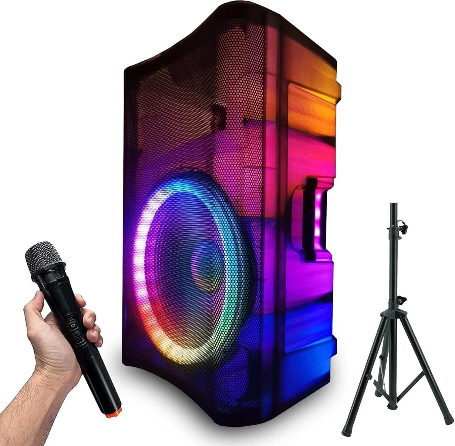 EMB 5000W 15″ Rechargeable DJ PA KARAOKE Party Powered Speaker Stand, Bluetooth