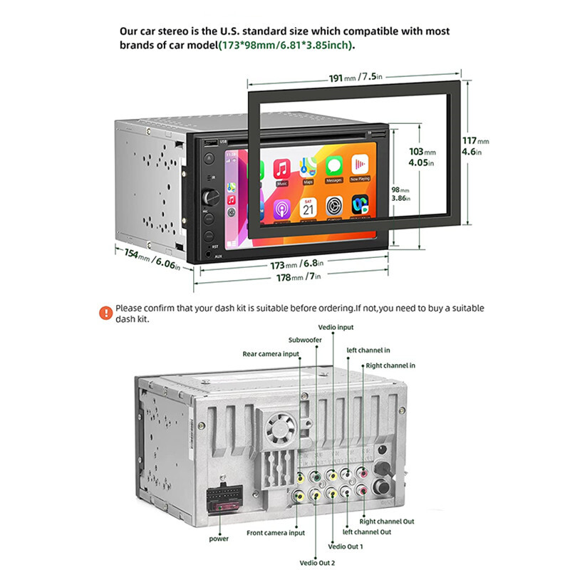 6.2 Inch 2 DIN Universal Car DVD CD Player Stereo Audio Multimedia For Carplay