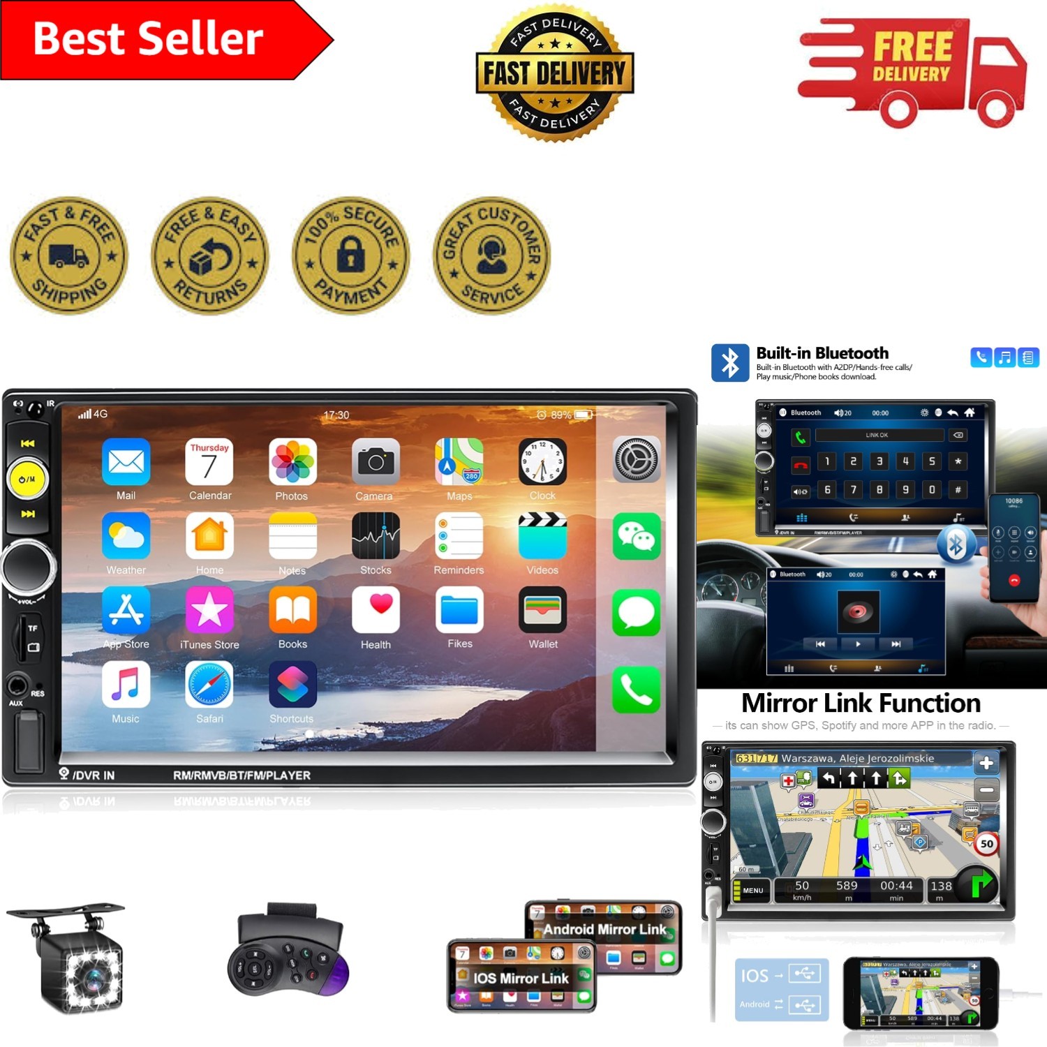 Advanced 7“ Touchscreen MP5 Car Player with Mirror Link & Steering Wheel Control
