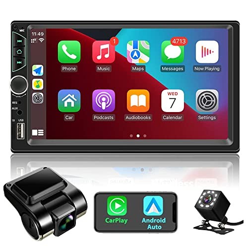 Double Din Car Stereo with Dash Cam,Compatible with Apple Carplay,Android