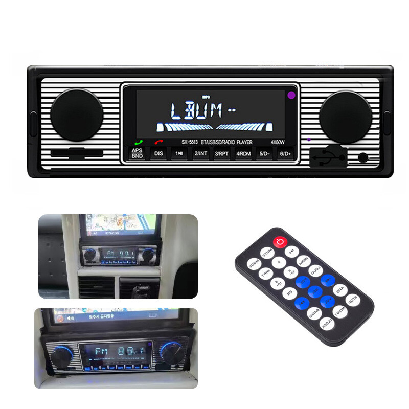 Single 1 Din 12V-14V Car Stereo FM Radio MP3 Player Bluetooth AUX Clock Display