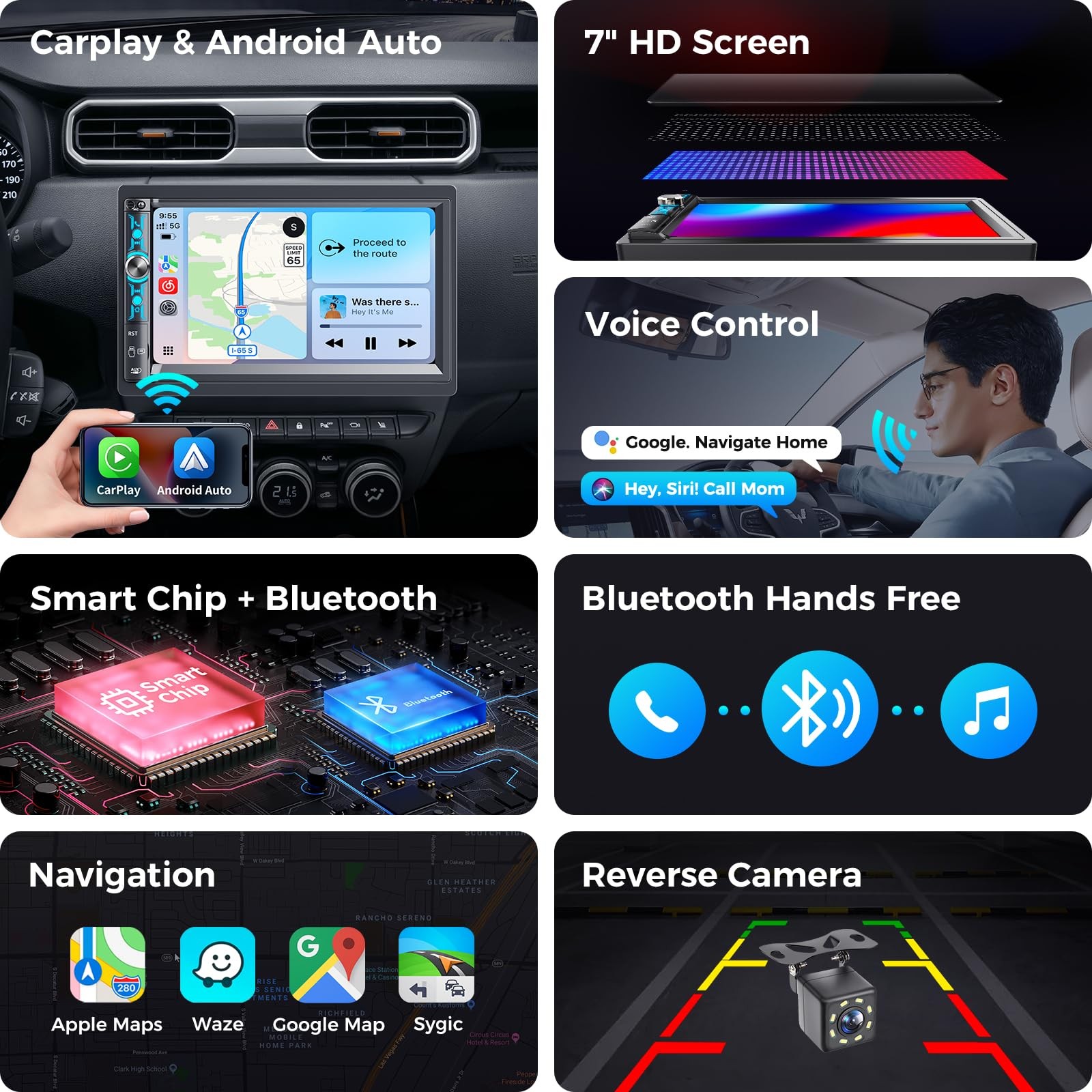 7″ Double Din Car Stereo with Wireless Apple CarPlay & Android Auto, Bluetoot…