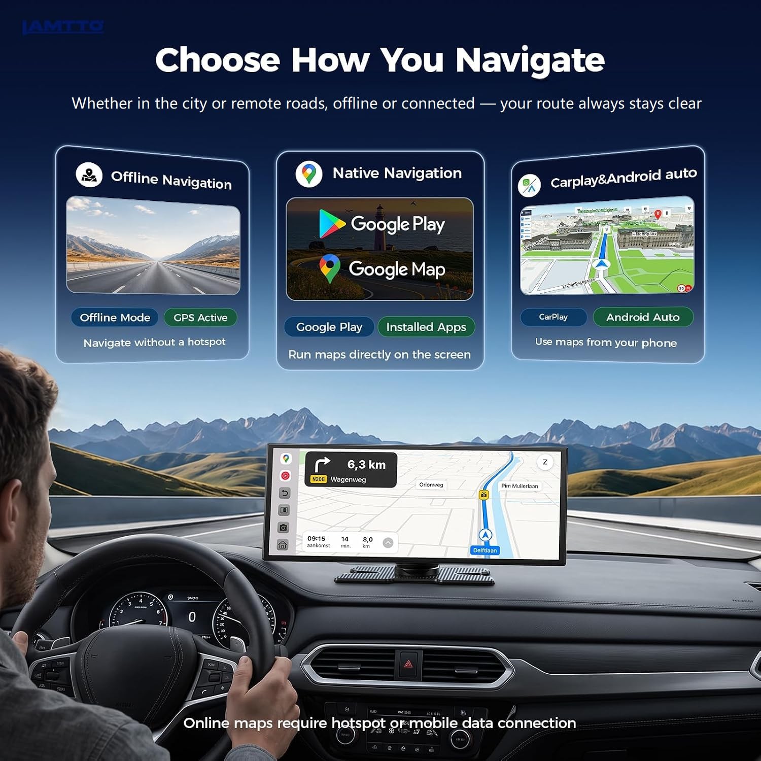11″ Wireless CarPlay Android Auto GPS Car Stereo Screen 1080P DVR